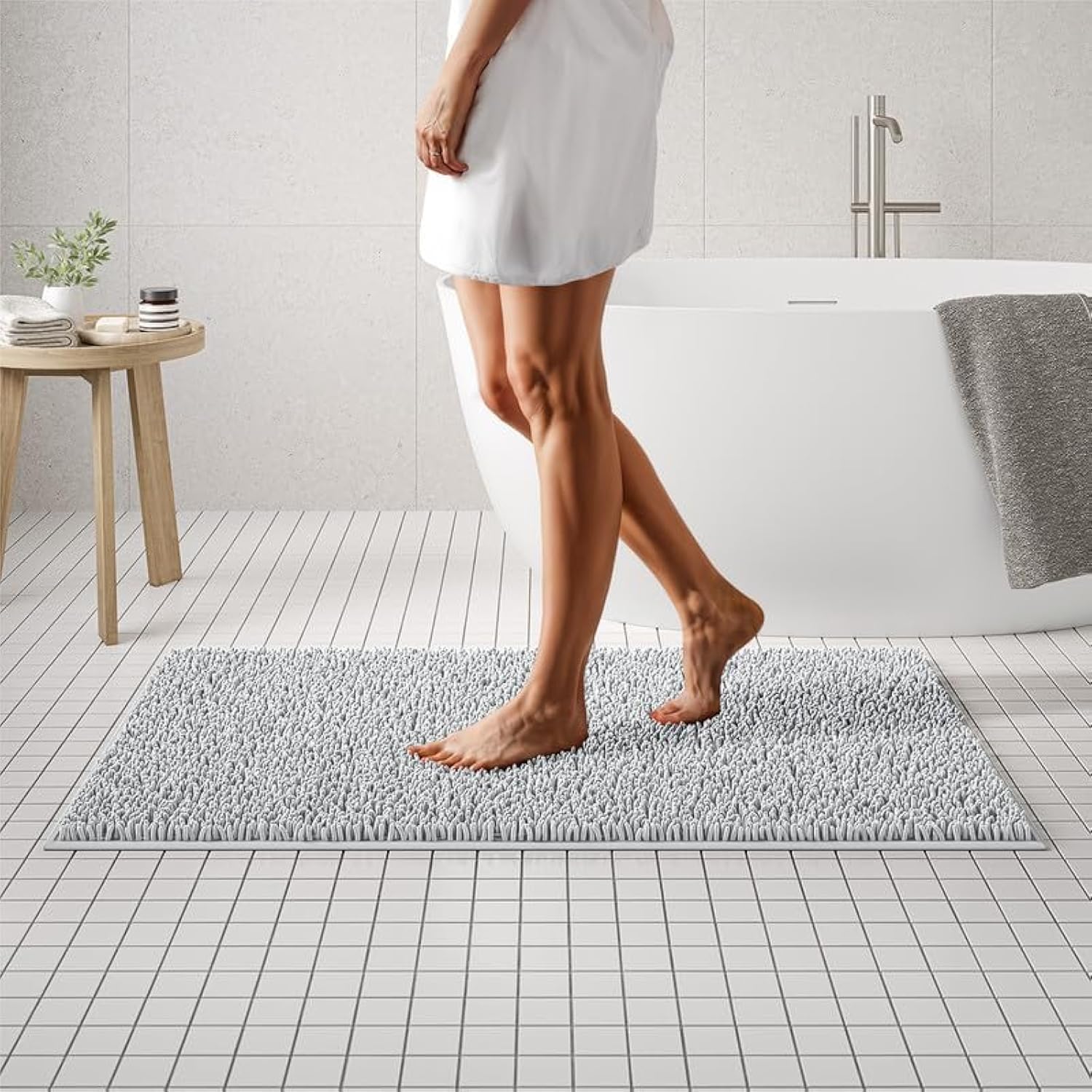 MAYSHINE Round Area Rug Set for Bathroom | Soft Plush Chenille Bath Mat, Water Absorbent Non-Slip Bathroom Rug | Washable Shag Carpet for Shower, Bedroom, or Home Décor | 36"x36" (Round) | White