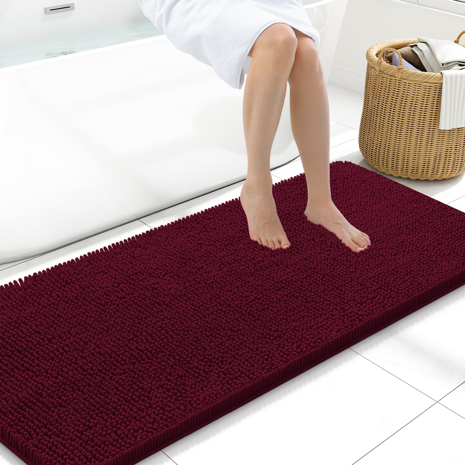Arotive Bathroom Rugs 70x24, Extra Soft Absorbent Shaggy Chenille Bath Rugs, Machine Washable Rubber Backing Non-Slip Bath Mats for Bathroom Floor Tub and Shower, Home Decor Accessories, Beige