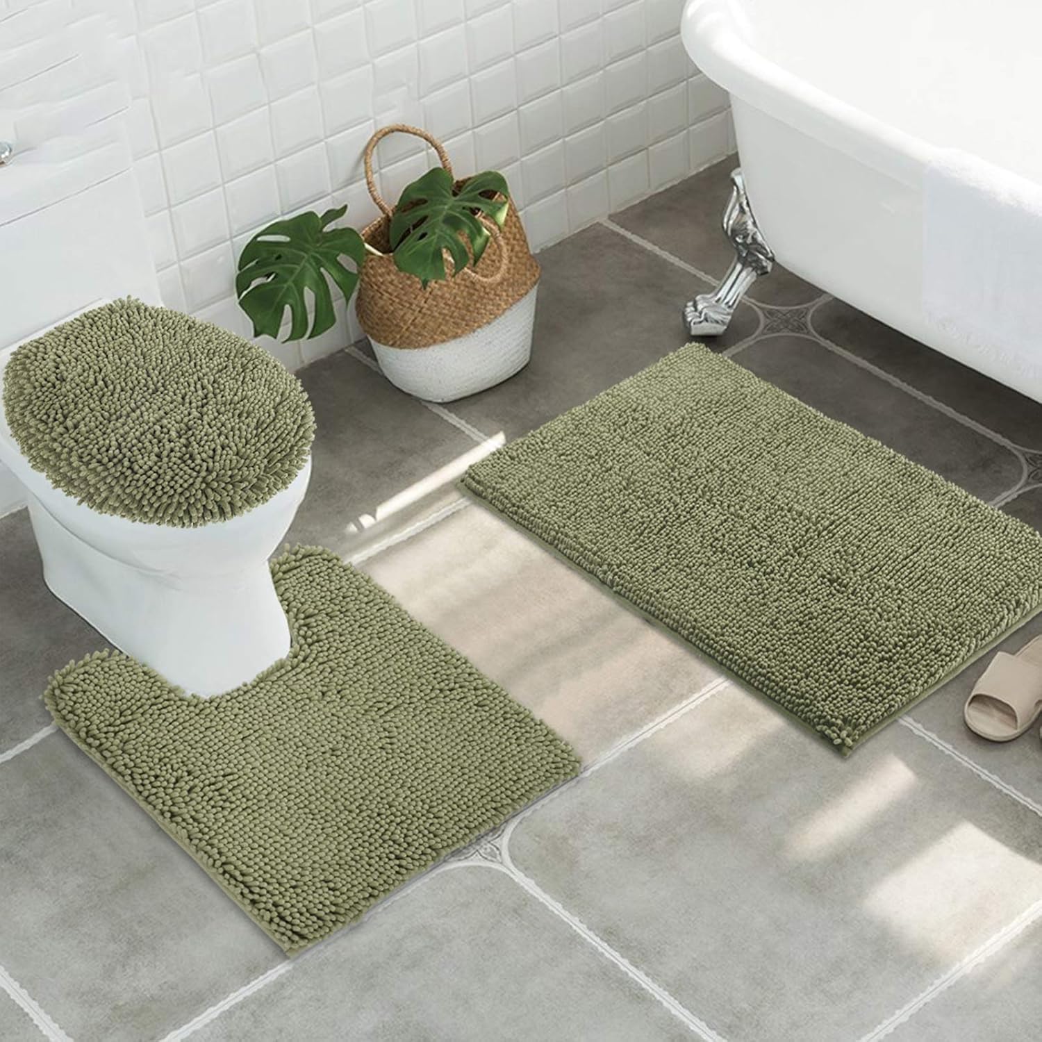 MAYSHINE Round Area Rug Set for Bathroom | Soft Plush Chenille Bath Mat, Water Absorbent Non-Slip Bathroom Rug | Washable Shag Carpet for Shower, Bedroom, or Home Décor | 36"x36" (Round) | White