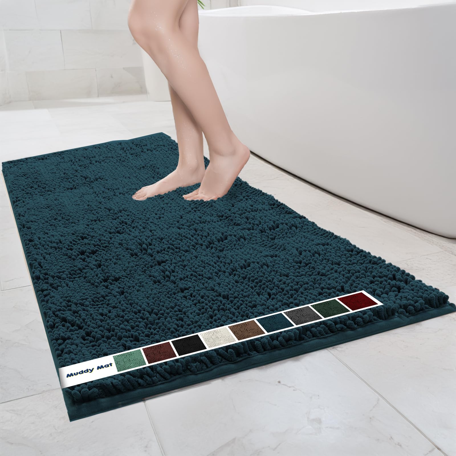 Muddy Mat Chenille Bathroom Rugs Quick Dry Microfiber Mats Non Slip Washable, Extra Thick, Soft and Highly Absorbent Bath Mats for Bathroom, Kitchen, and Shower Floor - Grey Small 28"X18"