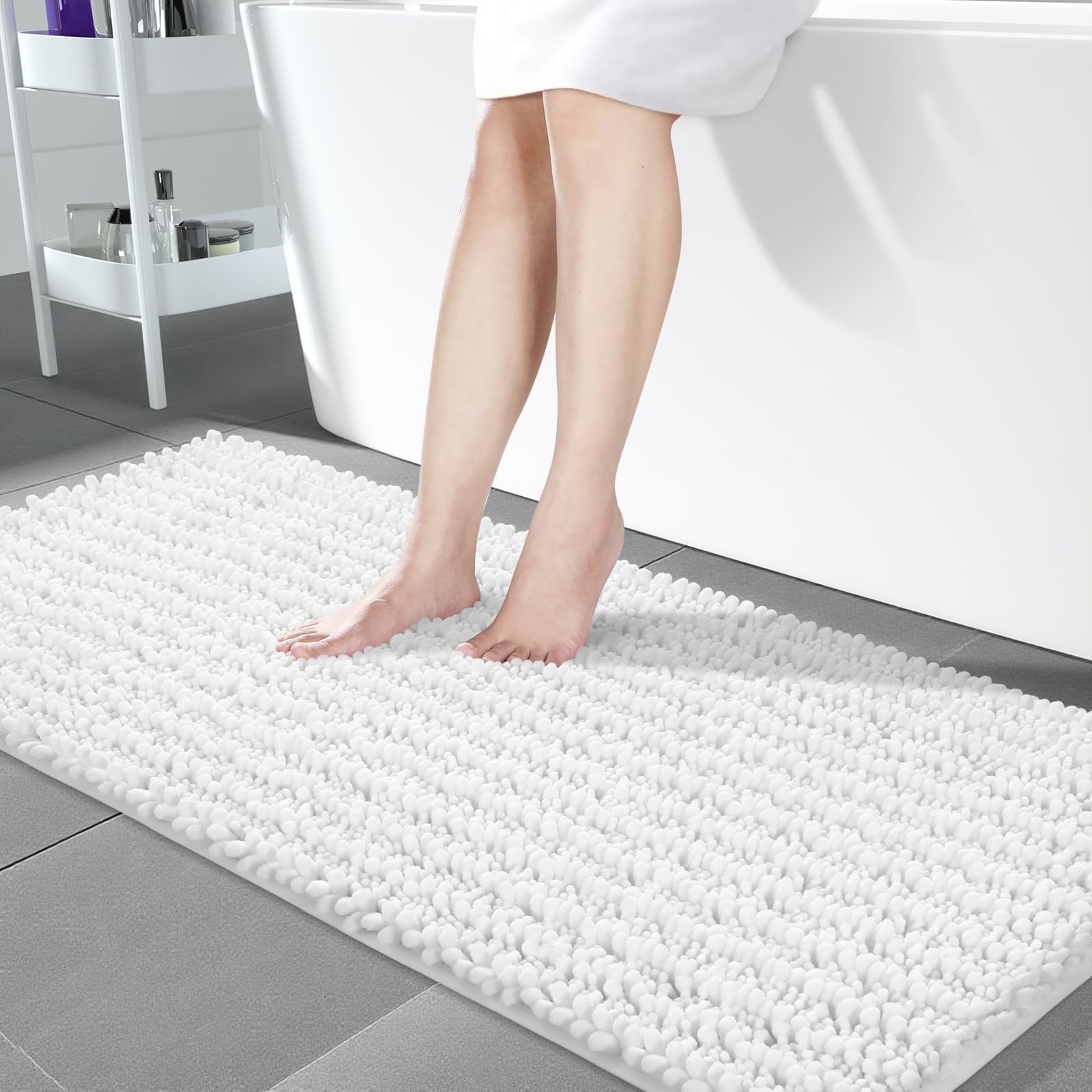 Yimobra Bathroom Rugs Non Slip Washable - Ultra Soft Absorbent Chenille Bath Mat, Quick Dry Shaggy Floor Carpet for Tub Shower, Gray Home Decor Accessories, 24x17 Inch