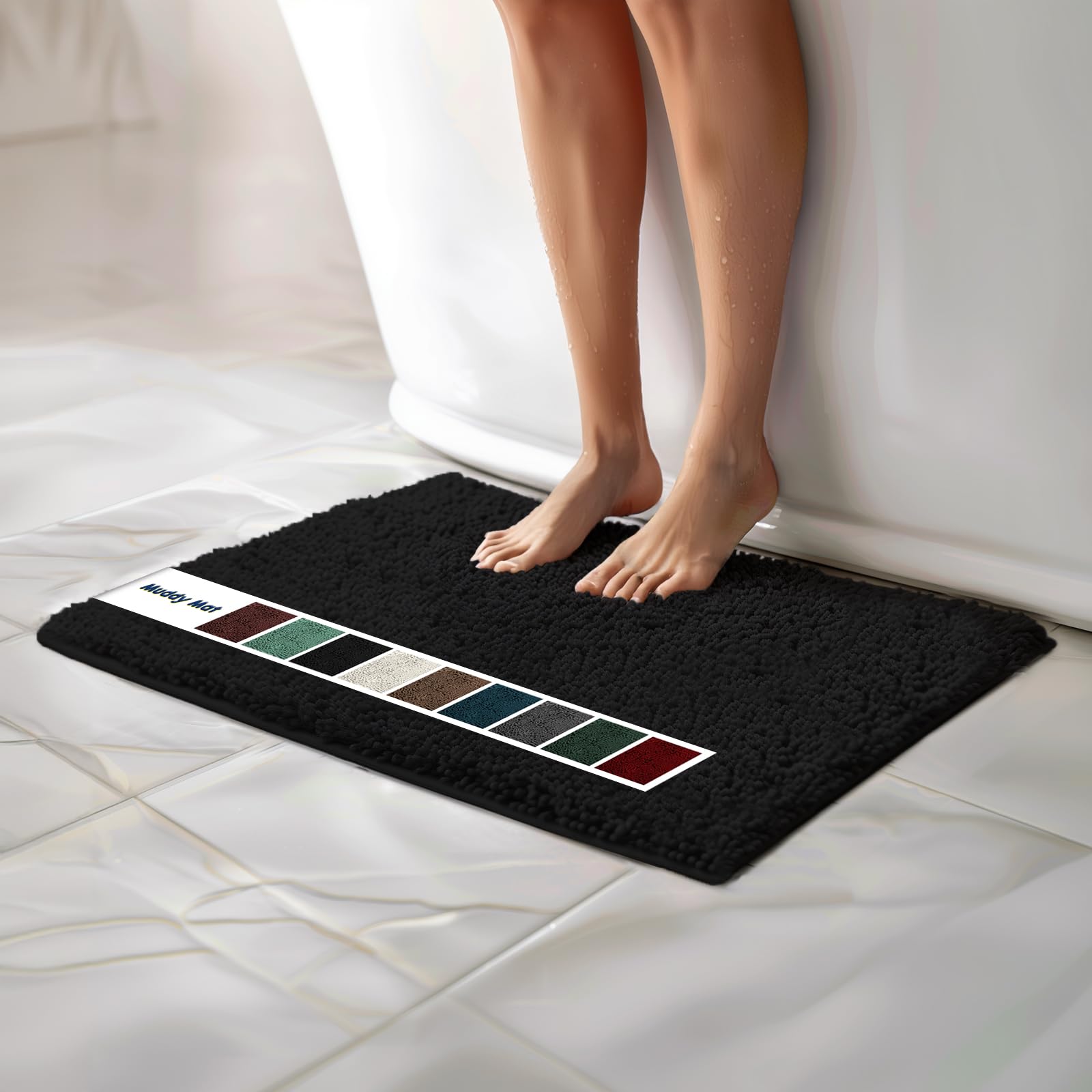 Muddy Mat Chenille Bathroom Rugs Quick Dry Microfiber Mats Non Slip Washable, Extra Thick, Soft and Highly Absorbent Bath Mats for Bathroom, Kitchen, and Shower Floor - Grey Small 28"X18"