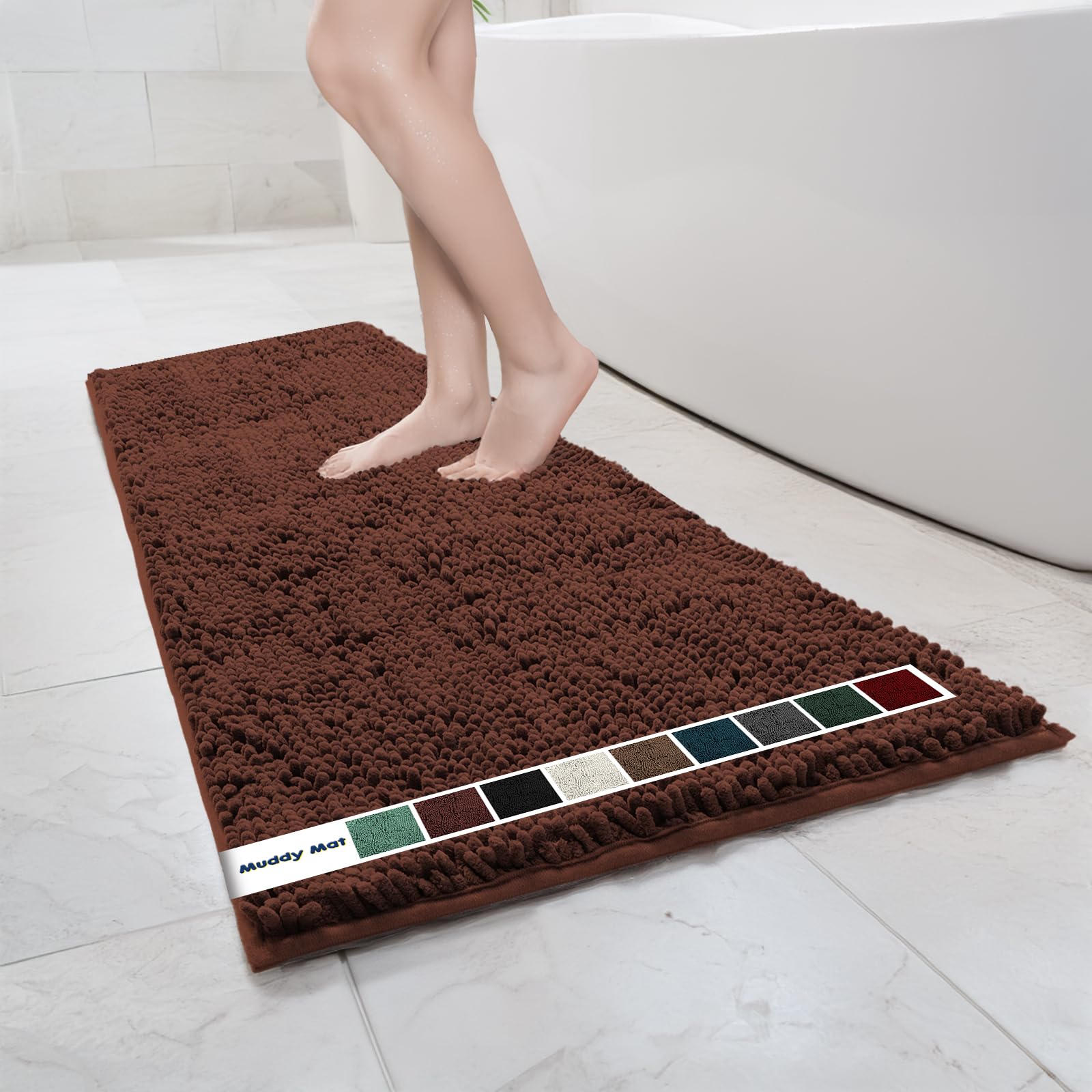 Muddy Mat Chenille Bathroom Rugs Quick Dry Microfiber Mats Non Slip Washable, Extra Thick, Soft and Highly Absorbent Bath Mats for Bathroom, Kitchen, and Shower Floor - Grey Small 28"X18"