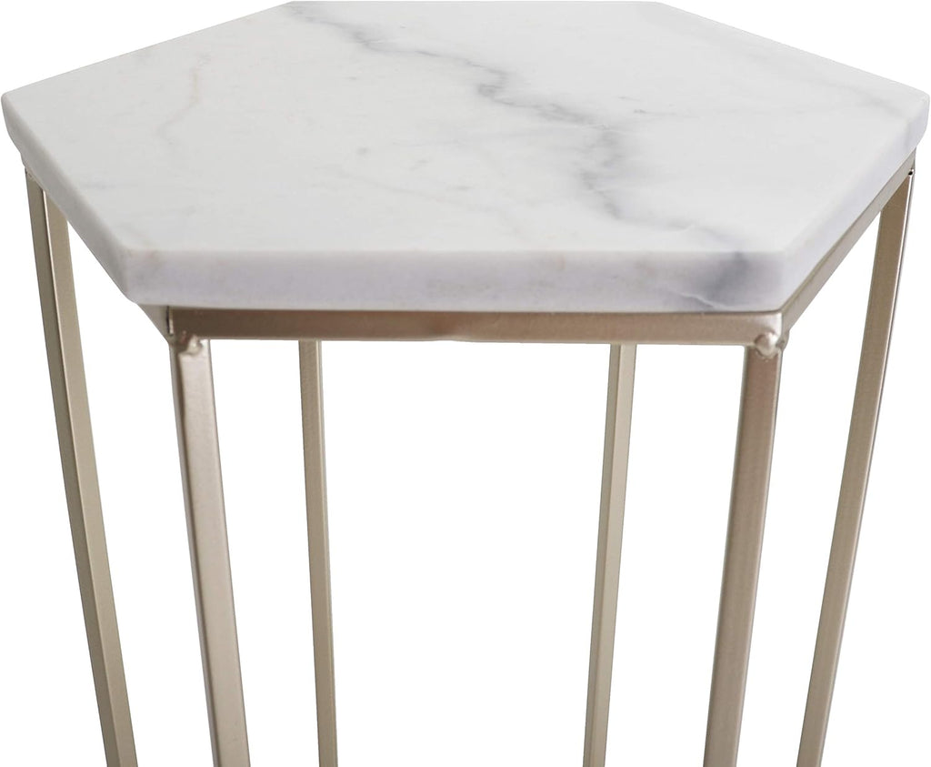 Rutledge & King Hexagon End Table Set - End Tables with Mirrored Tops - Nesting Geometric Accent Tables - Marble Metal Side Tables Hexagon End Table Set (Gold)