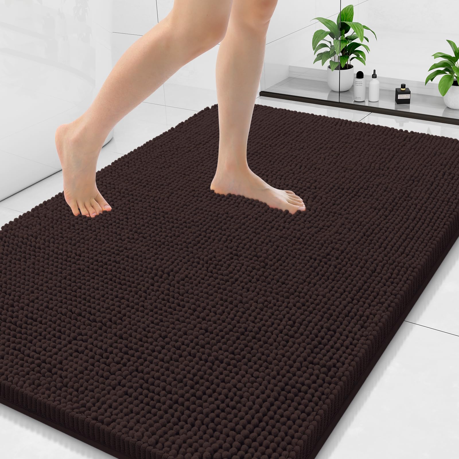 Arotive Bathroom Rugs 70x24, Extra Soft Absorbent Shaggy Chenille Bath Rugs, Machine Washable Rubber Backing Non-Slip Bath Mats for Bathroom Floor Tub and Shower, Home Decor Accessories, Beige