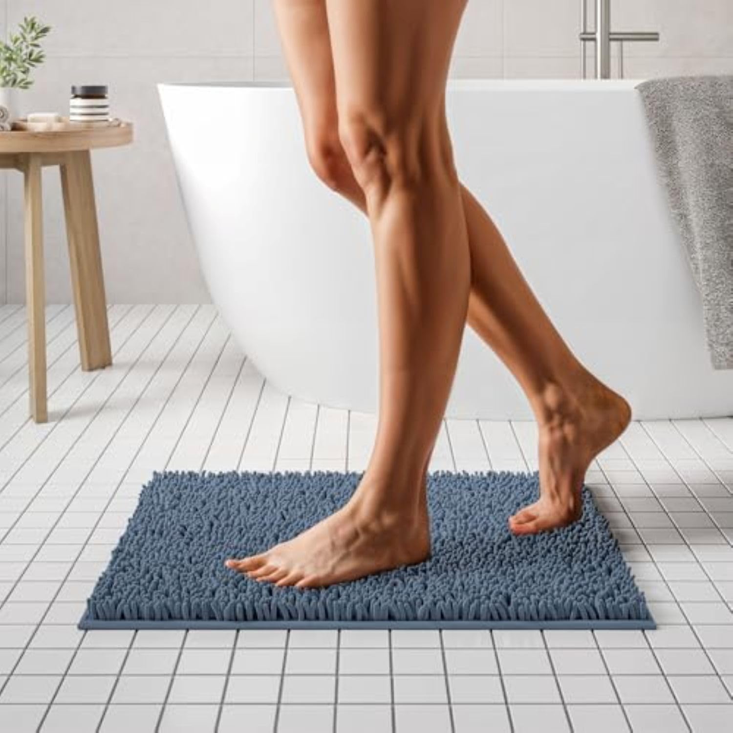 MAYSHINE Round Area Rug Set for Bathroom | Soft Plush Chenille Bath Mat, Water Absorbent Non-Slip Bathroom Rug | Washable Shag Carpet for Shower, Bedroom, or Home Décor | 36"x36" (Round) | White