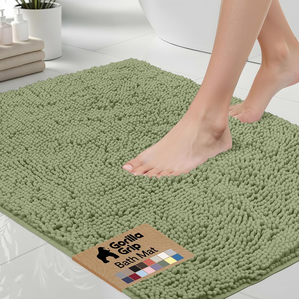 GORILLA GRIP Bath Rug Mat, Thick Soft Absorbent Chenille, Quick Dry Microfiber Mats, Rubber Backing Washable Shower Floor Rugs, US Designed Bathroom Bathmat Home Decor Accessories, 24x17, Grey