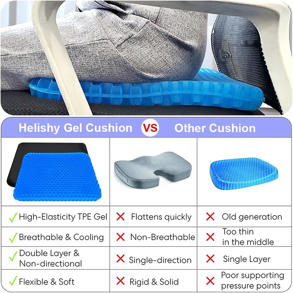Gel Seat Cushion, Double Thick Egg Gel Cushion for Pressure Pain Relief, Breathable Wheelchair Cushion Chair Pads for Car Seat Office Chair (16x14x1.65inch)