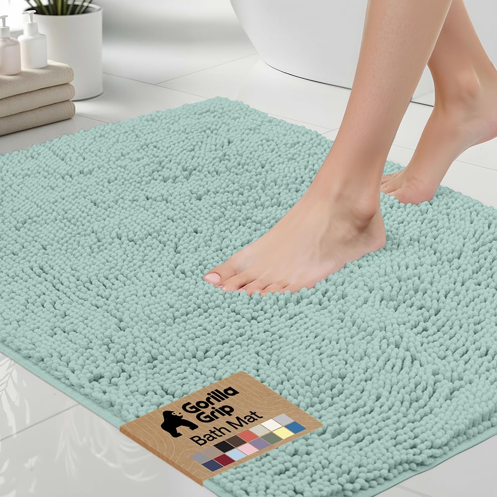 GORILLA GRIP Bath Rug Mat, Thick Soft Absorbent Chenille, Quick Dry Microfiber Mats, Rubber Backing Washable Shower Floor Rugs, US Designed Bathroom Bathmat Home Decor Accessories, 24x17, Grey