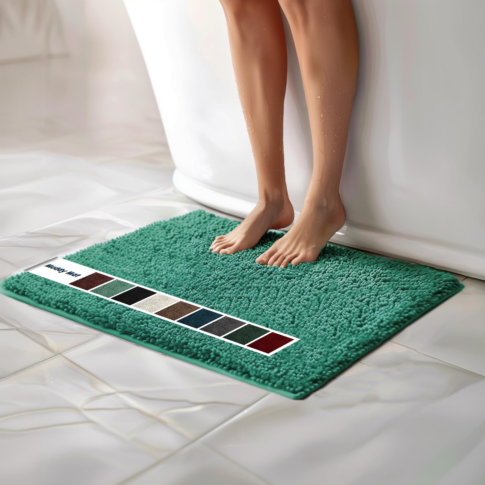 Muddy Mat Chenille Bathroom Rugs Quick Dry Microfiber Mats Non Slip Washable, Extra Thick, Soft and Highly Absorbent Bath Mats for Bathroom, Kitchen, and Shower Floor - Grey Small 28"X18"