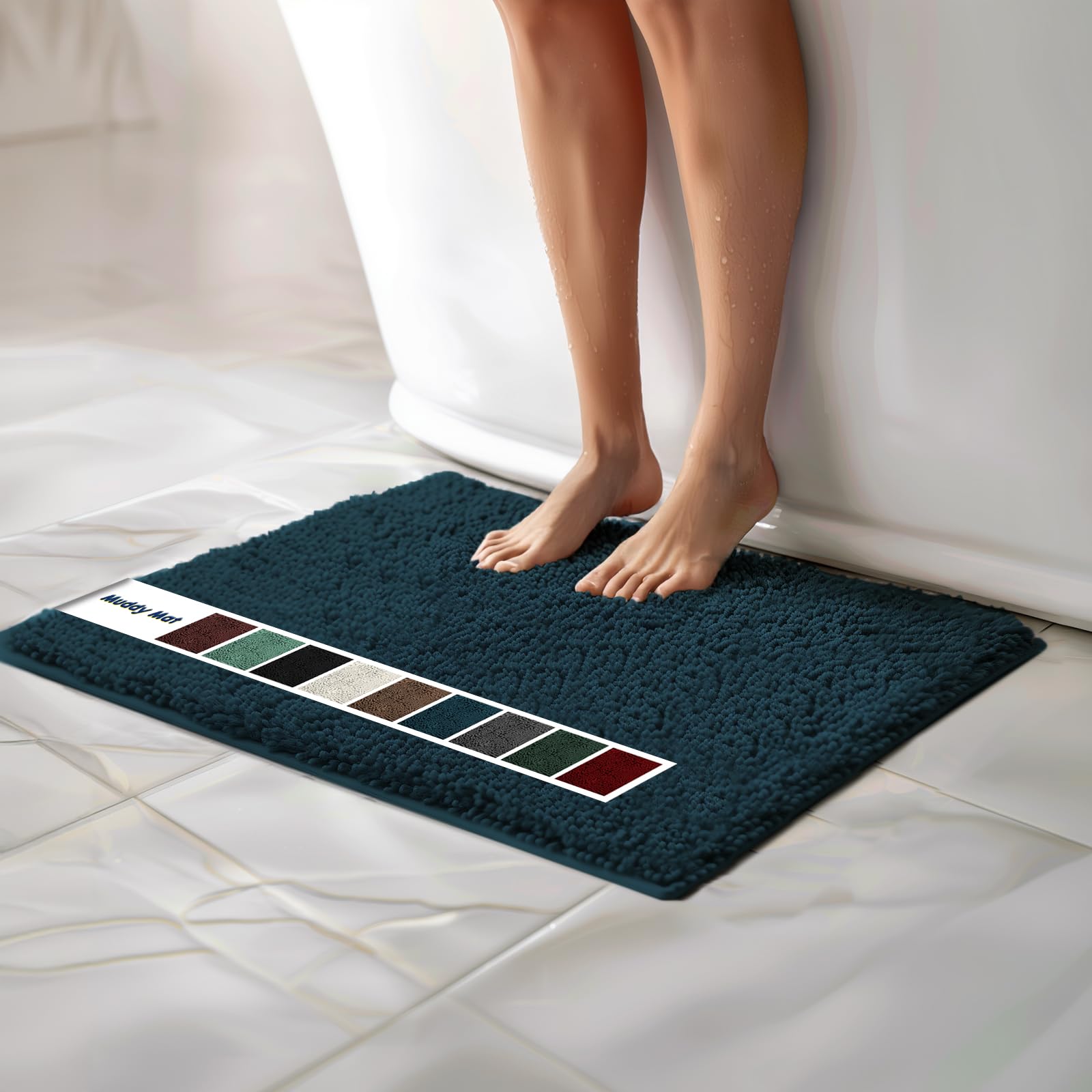 Muddy Mat Chenille Bathroom Rugs Quick Dry Microfiber Mats Non Slip Washable, Extra Thick, Soft and Highly Absorbent Bath Mats for Bathroom, Kitchen, and Shower Floor - Grey Small 28"X18"