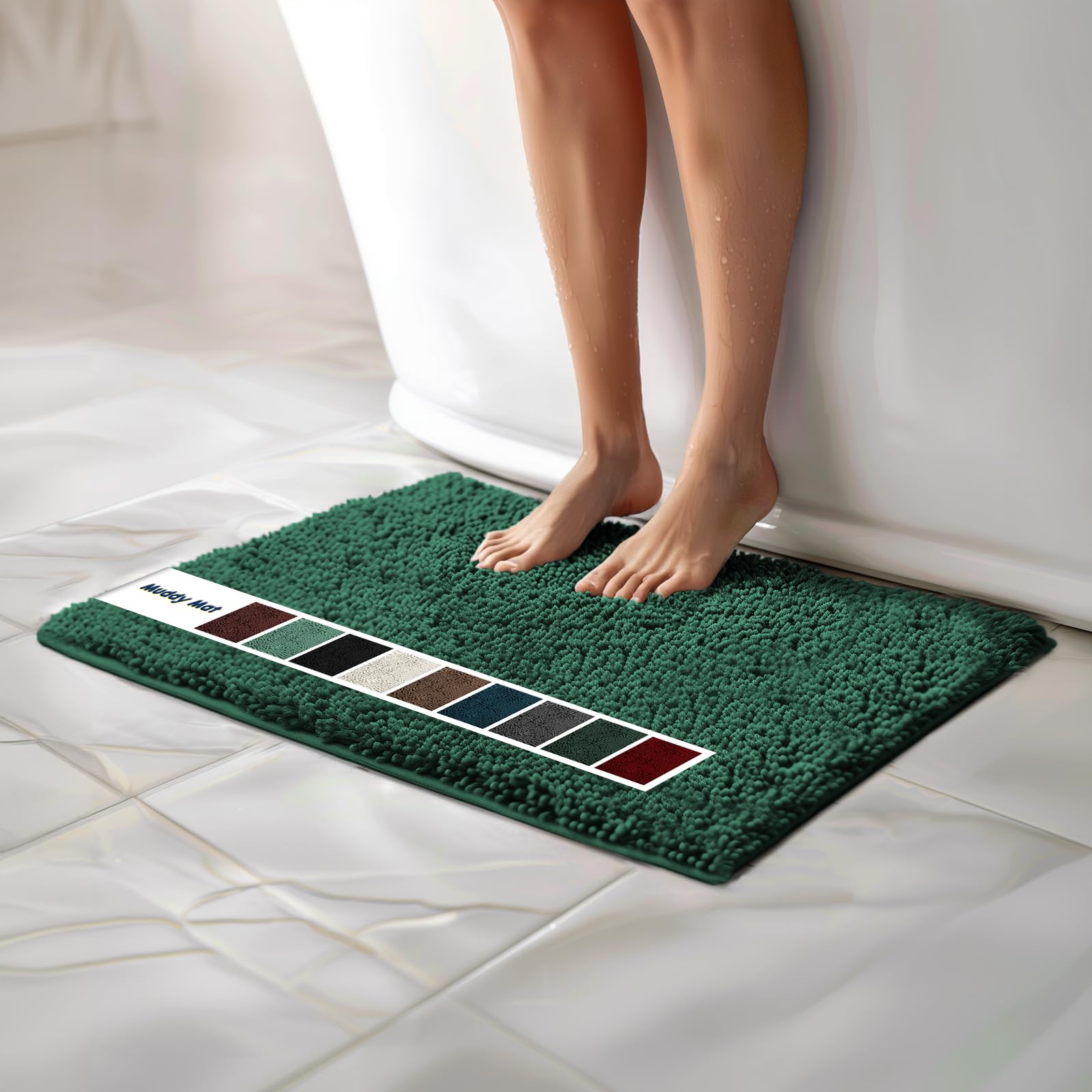 Muddy Mat Chenille Bathroom Rugs Quick Dry Microfiber Mats Non Slip Washable, Extra Thick, Soft and Highly Absorbent Bath Mats for Bathroom, Kitchen, and Shower Floor - Grey Small 28"X18"
