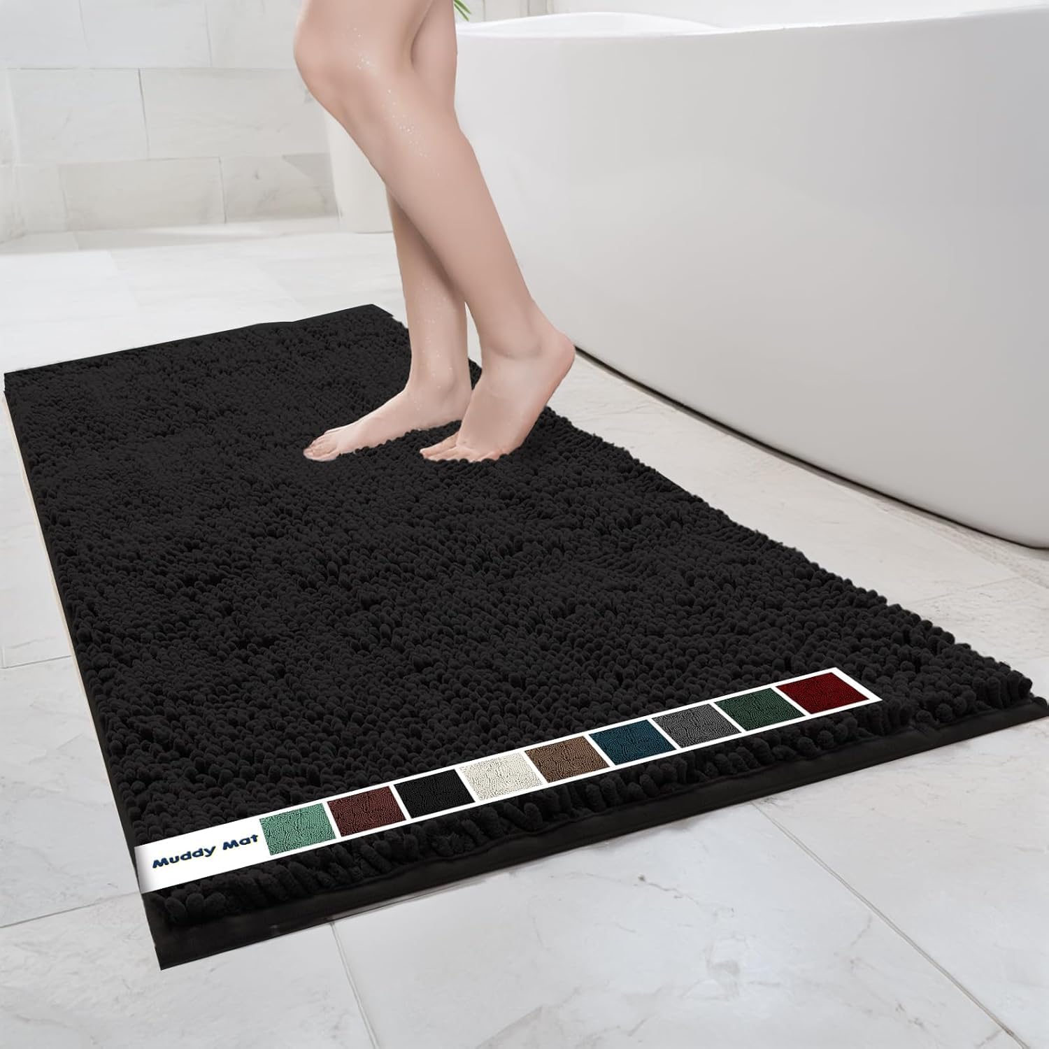 Muddy Mat Chenille Bathroom Rugs Quick Dry Microfiber Mats Non Slip Washable, Extra Thick, Soft and Highly Absorbent Bath Mats for Bathroom, Kitchen, and Shower Floor - Grey Small 28"X18"