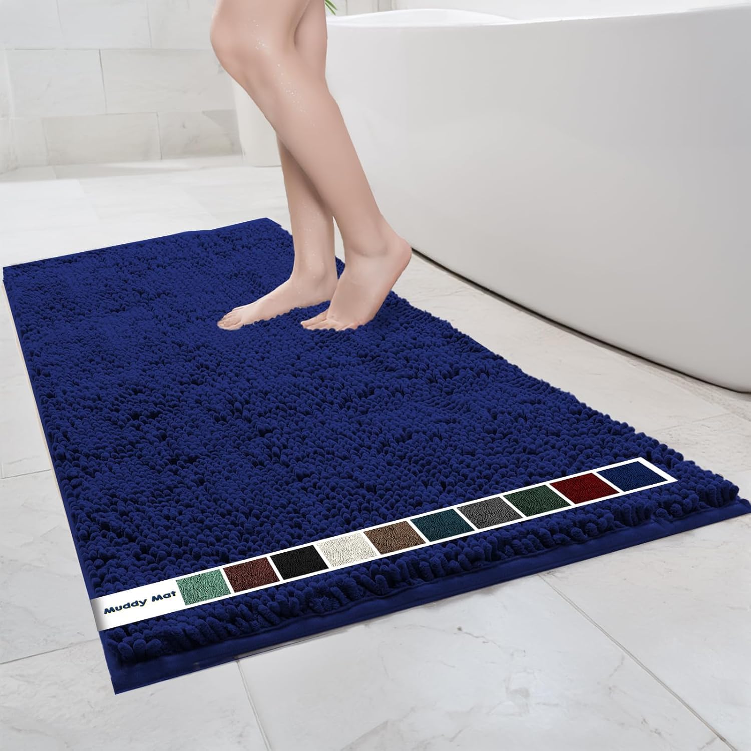 Muddy Mat Chenille Bathroom Rugs Quick Dry Microfiber Mats Non Slip Washable, Extra Thick, Soft and Highly Absorbent Bath Mats for Bathroom, Kitchen, and Shower Floor - Grey Small 28"X18"