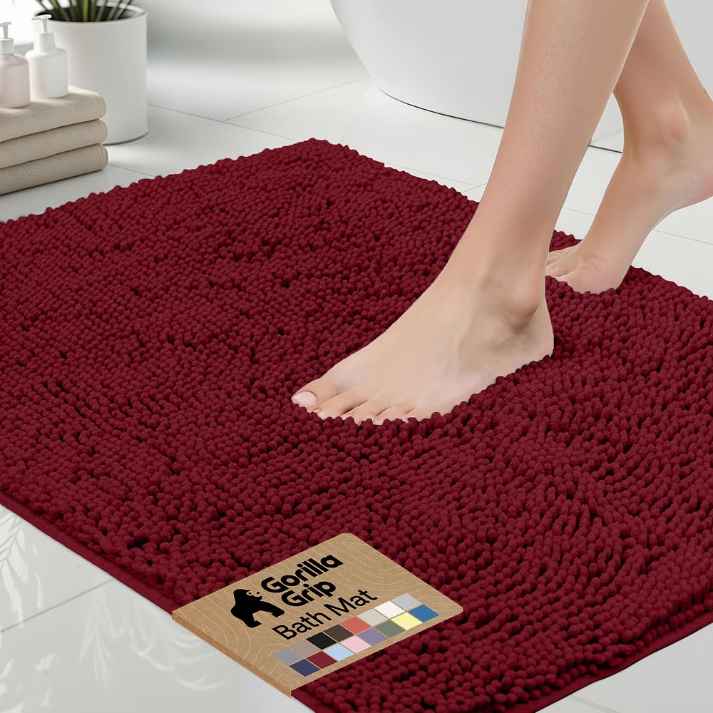 GORILLA GRIP Bath Rug Mat, Thick Soft Absorbent Chenille, Quick Dry Microfiber Mats, Rubber Backing Washable Shower Floor Rugs, US Designed Bathroom Bathmat Home Decor Accessories, 24x17, Grey