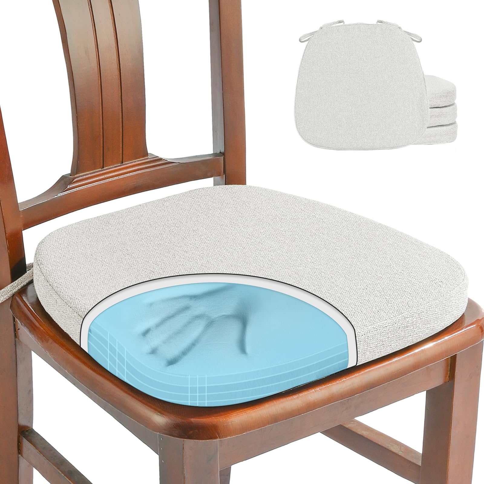 SINOSSO 1 Pack Memory Foam Chair Cushions for Dining Chair, Friendly Woven Fabric 16" U-Shape Comfortable Kitchen Chair Pad, Removable Slip Resistant Seat Cushion (1 Piece, Blue)
