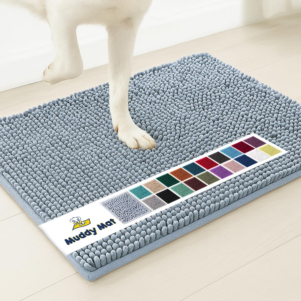 Muddy Mat® | Super Absorbent Door Mat Indoor, Microfiber Quick Dry Chenille Entryway Rug, Non-Slip Front Door Mat, Indoor Mats for Entryway, Machine Washable Pet Rug, Grey 30"x19"