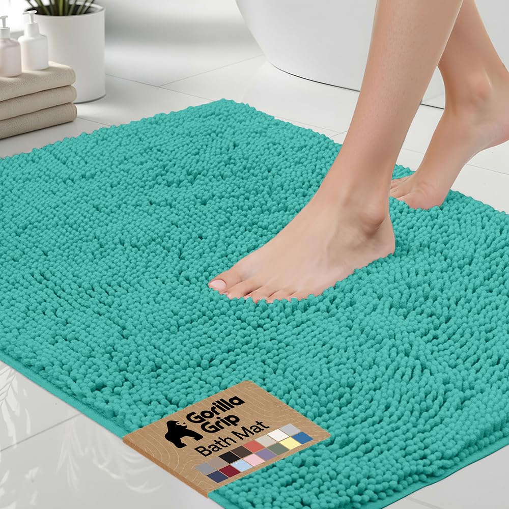 GORILLA GRIP Bath Rug Mat, Thick Soft Absorbent Chenille, Quick Dry Microfiber Mats, Rubber Backing Washable Shower Floor Rugs, US Designed Bathroom Bathmat Home Decor Accessories, 24x17, Grey