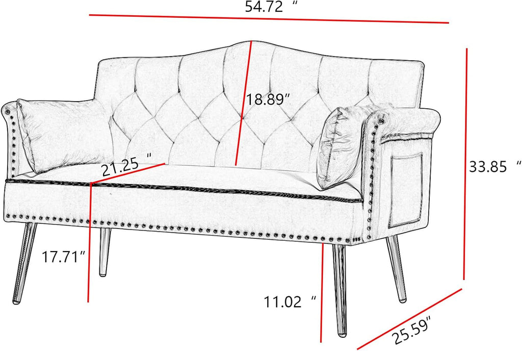 hansones 55-Inch Modern Velvet Loveseat Sofa with Gold Metal Legs & Side Pockets, Tufted Backrest, Perfect for Living Room, Bedroom, or Office (Modern Beige)