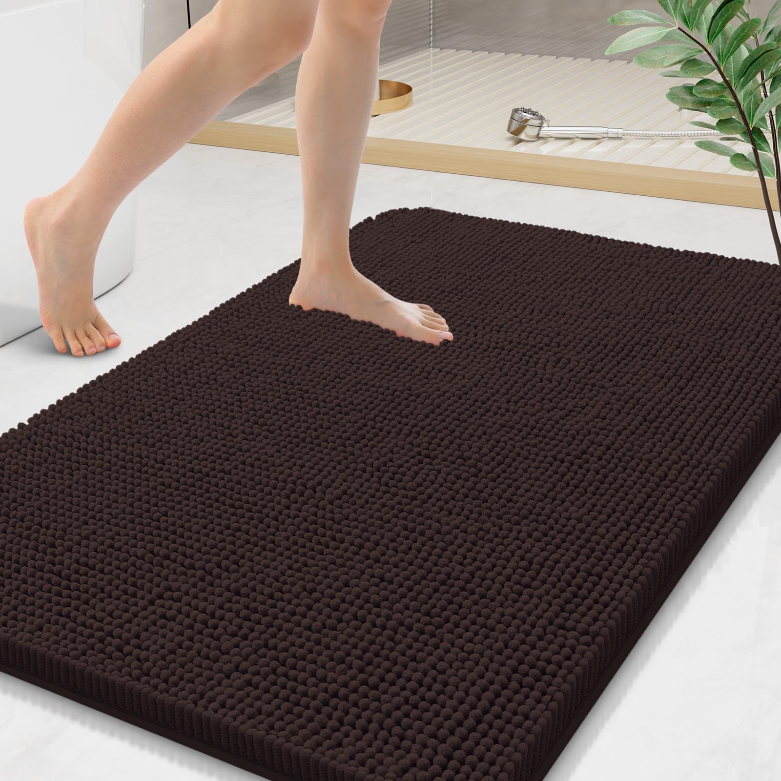 Arotive Bathroom Rugs 70x24, Extra Soft Absorbent Shaggy Chenille Bath Rugs, Machine Washable Rubber Backing Non-Slip Bath Mats for Bathroom Floor Tub and Shower, Home Decor Accessories, Beige