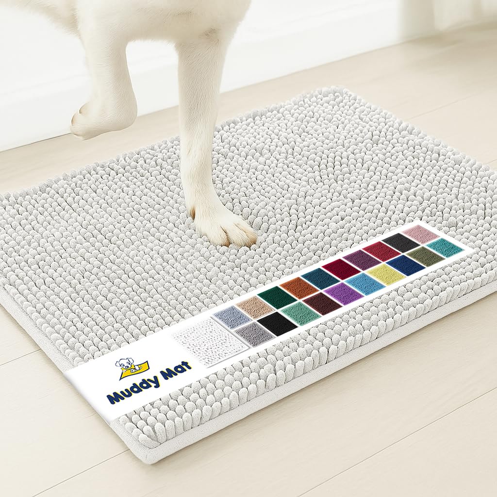 Muddy Mat® | Super Absorbent Door Mat Indoor, Microfiber Quick Dry Chenille Entryway Rug, Non-Slip Front Door Mat, Indoor Mats for Entryway, Machine Washable Pet Rug, Grey 30"x19"