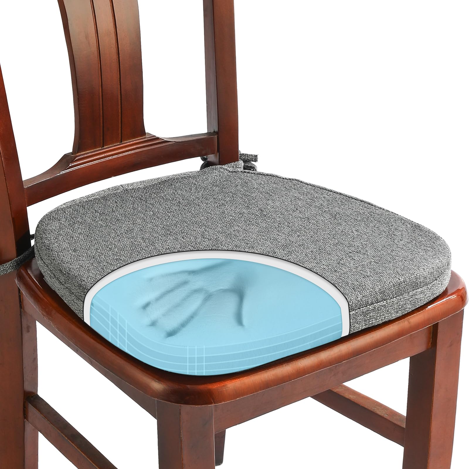 SINOSSO 1 Pack Memory Foam Chair Cushions for Dining Chair, Friendly Woven Fabric 16" U-Shape Comfortable Kitchen Chair Pad, Removable Slip Resistant Seat Cushion (1 Piece, Blue)