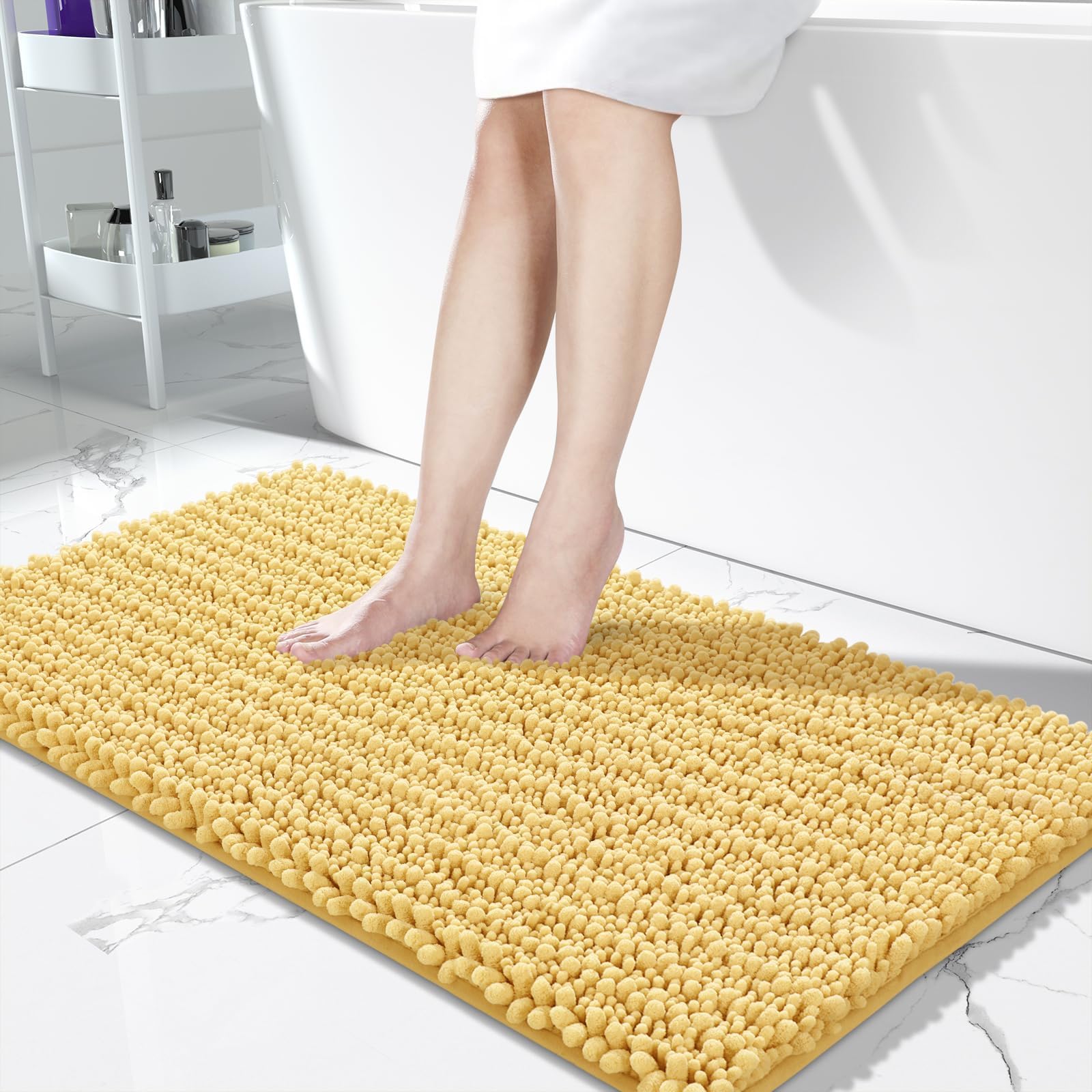 Yimobra Bathroom Rugs Non Slip Washable - Ultra Soft Absorbent Chenille Bath Mat, Quick Dry Shaggy Floor Carpet for Tub Shower, Gray Home Decor Accessories, 24x17 Inch