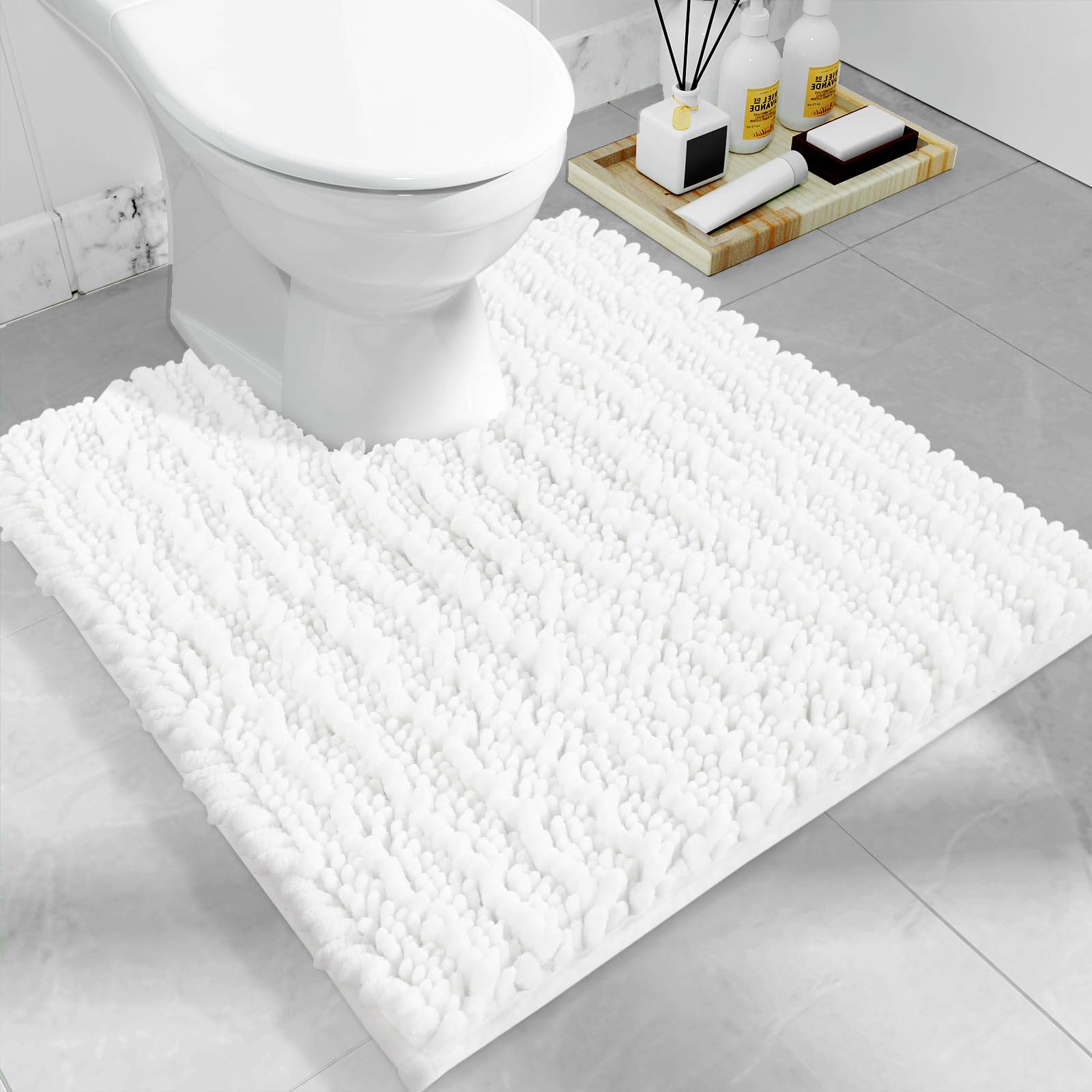 Yimobra Bathroom Rugs Non Slip Washable - Ultra Soft Absorbent Chenille Bath Mat, Quick Dry Shaggy Floor Carpet for Tub Shower, Gray Home Decor Accessories, 24x17 Inch