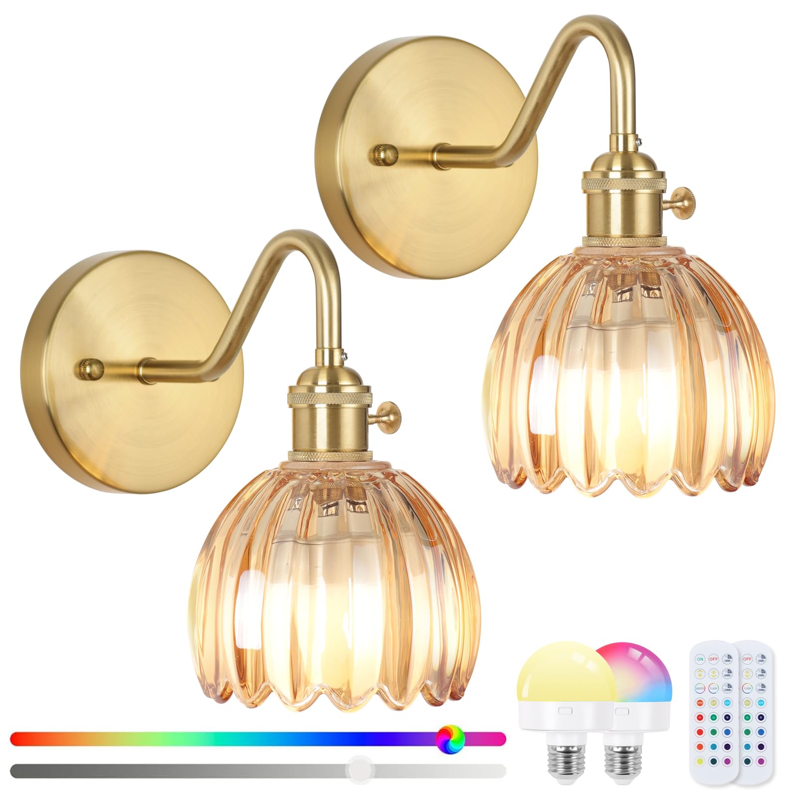 Vintage Battery Operated Wireless Wall Sconces, Rechargeable Battery Antique Brass Wall Lights,Luxury Corridor Lamp with Remote for Dining Room Hallway Living Room, Set of Two