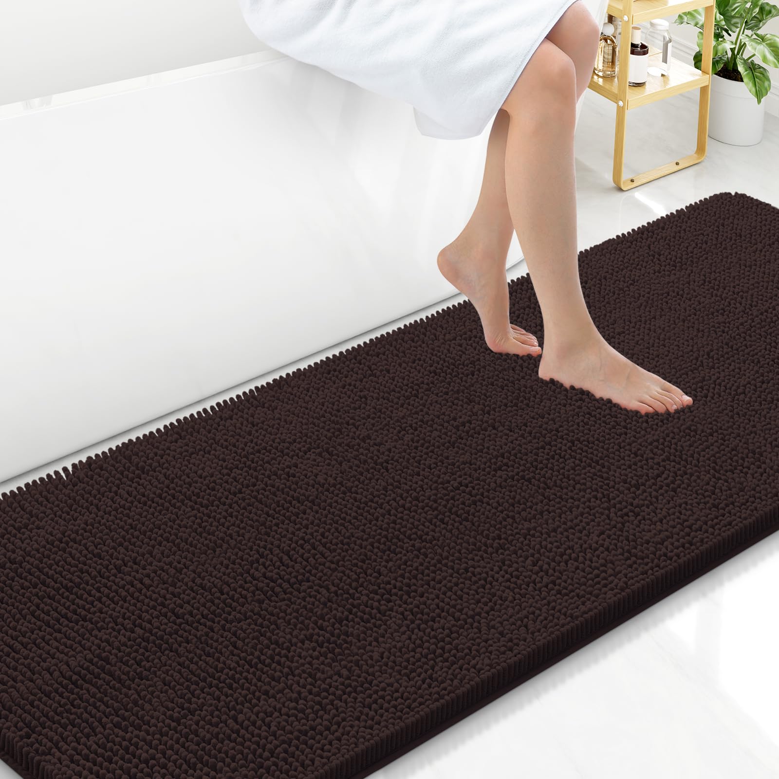 Arotive Bathroom Rugs 70x24, Extra Soft Absorbent Shaggy Chenille Bath Rugs, Machine Washable Rubber Backing Non-Slip Bath Mats for Bathroom Floor Tub and Shower, Home Decor Accessories, Beige