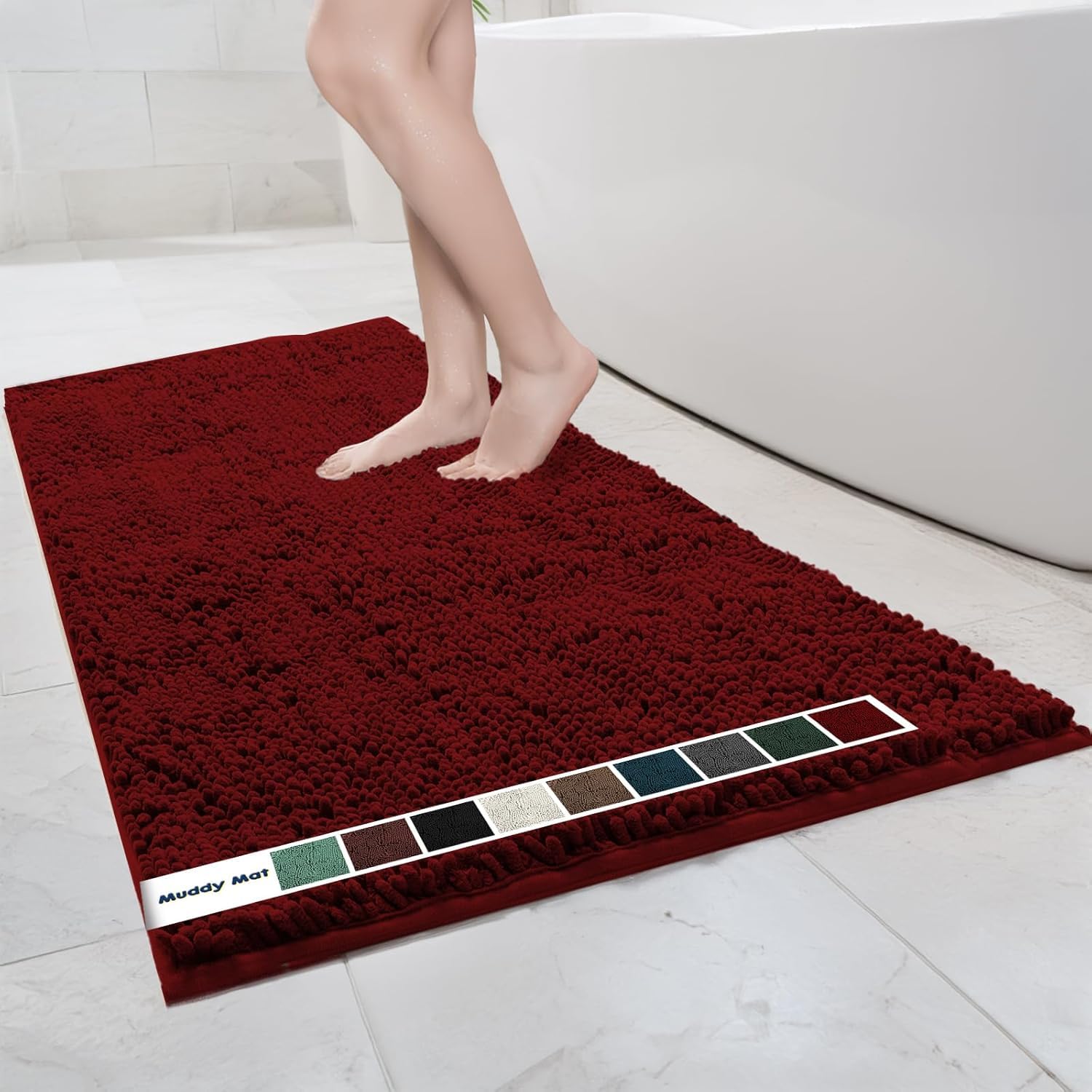 Muddy Mat Chenille Bathroom Rugs Quick Dry Microfiber Mats Non Slip Washable, Extra Thick, Soft and Highly Absorbent Bath Mats for Bathroom, Kitchen, and Shower Floor - Grey Small 28"X18"