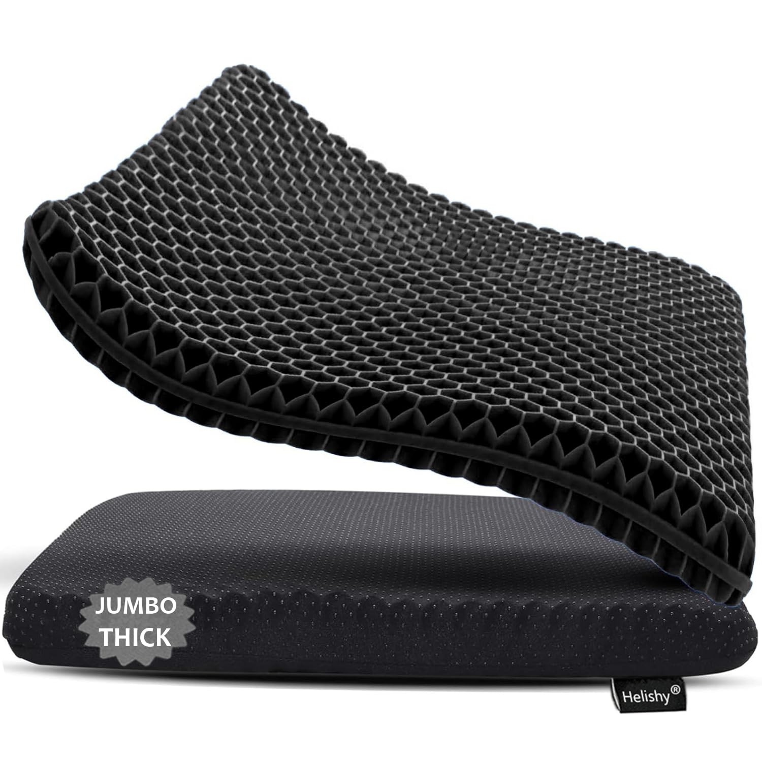 Gel Seat Cushion for Long Sitting, Extra Thick Gel Cushion for Wheelchair Soft Chair Pads for Office Home Chairs Car Seats Long Trips - Back Sciatica Hip Tailbone Pain Relief Cushion (Black)
