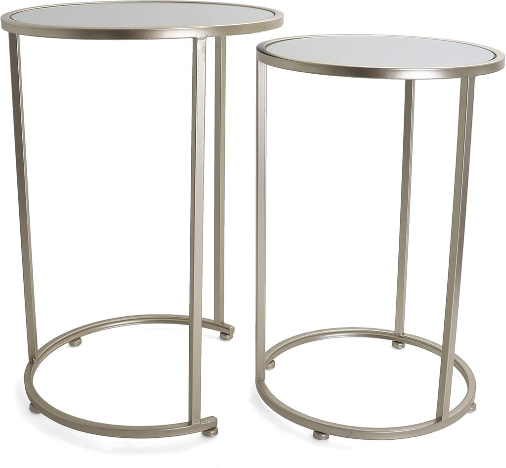 Rutledge & King Hexagon End Table Set - End Tables with Mirrored Tops - Nesting Geometric Accent Tables - Marble Metal Side Tables Hexagon End Table Set (Gold)