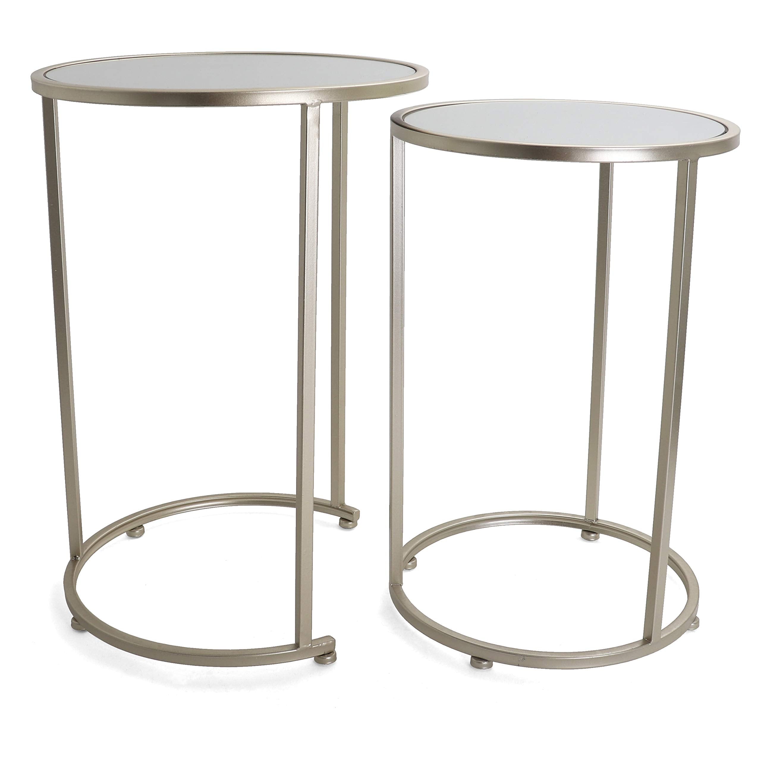Rutledge & King Hexagon End Table Set - End Tables with Mirrored Tops - Nesting Geometric Accent Tables - Marble Metal Side Tables Hexagon End Table Set (Gold)