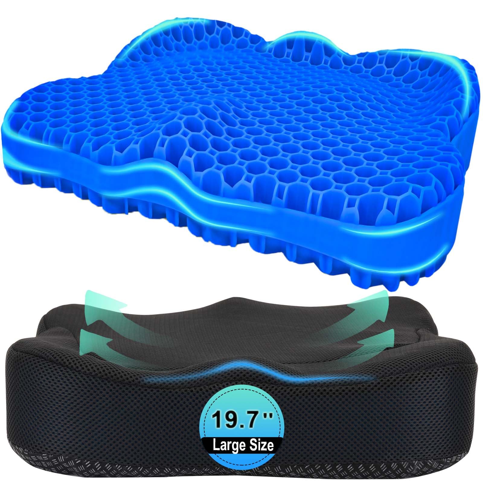 Thicken 19.7in Seat Cushion, Gel Seat Cushion for Long Sitting–Office Chair, Wheelchair, Car Pad, Large Cooling Support Pad for Back Pain, Sciatica, Tailbone Pain Relief