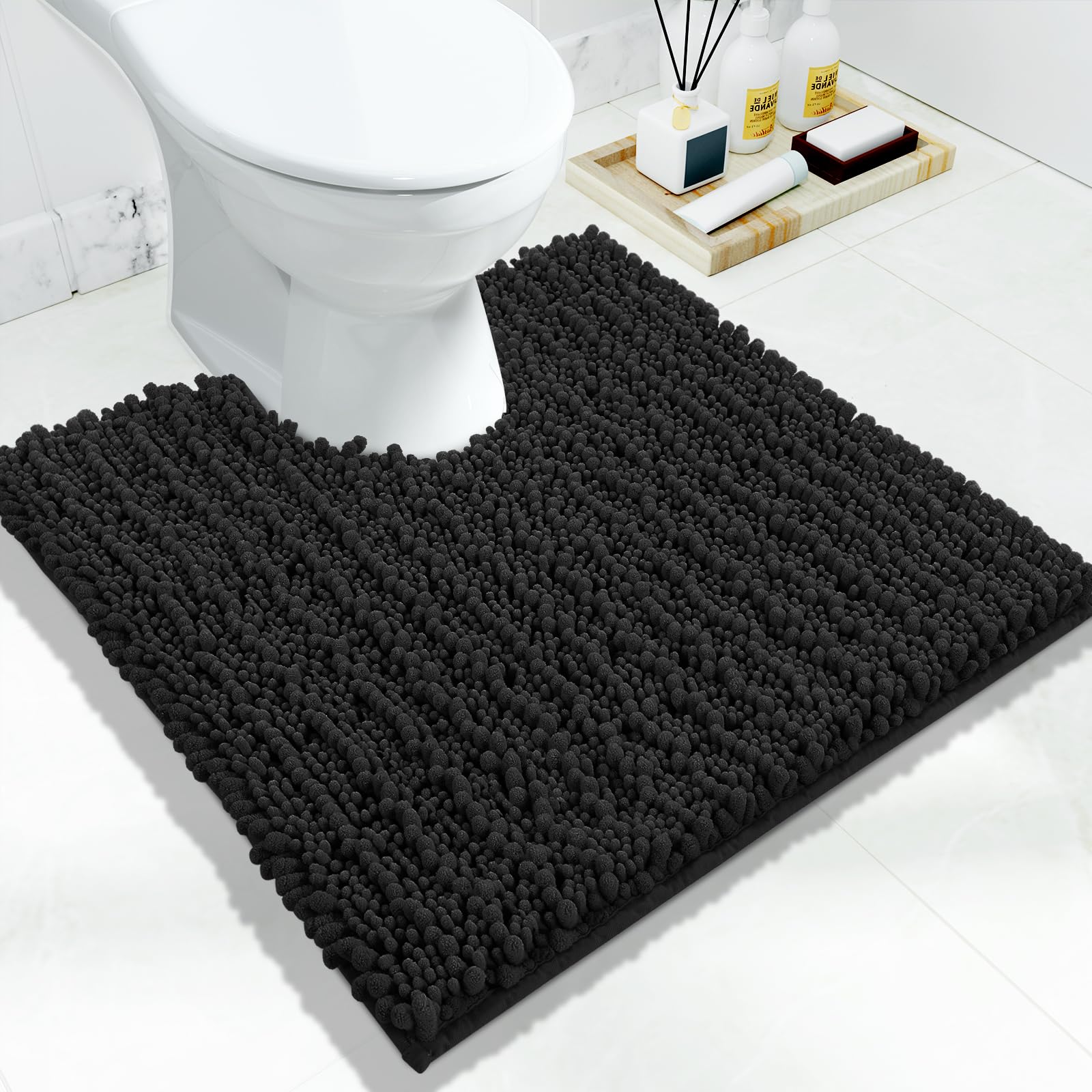 Yimobra Bathroom Rugs Non Slip Washable - Ultra Soft Absorbent Chenille Bath Mat, Quick Dry Shaggy Floor Carpet for Tub Shower, Gray Home Decor Accessories, 24x17 Inch