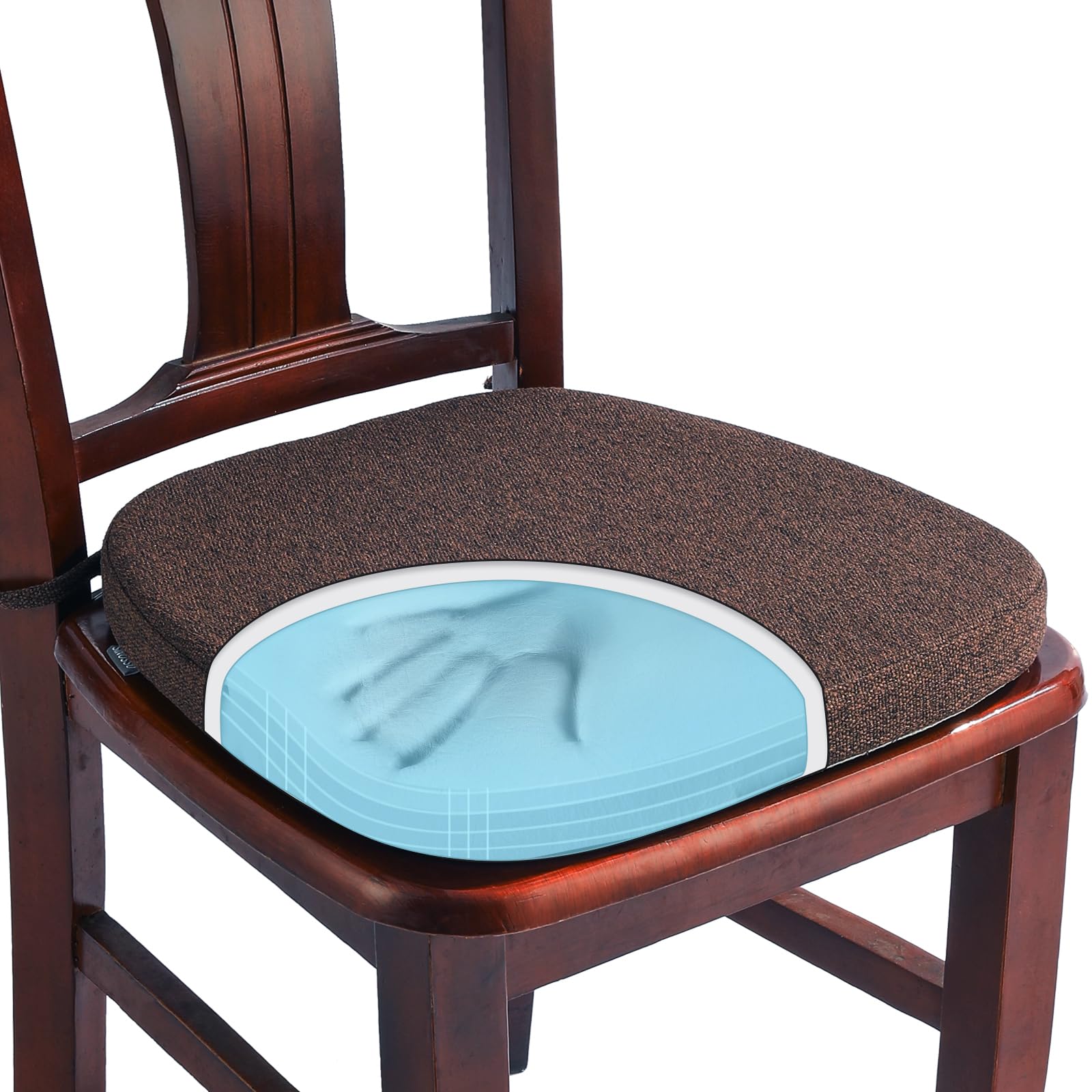 SINOSSO 1 Pack Memory Foam Chair Cushions for Dining Chair, Friendly Woven Fabric 16" U-Shape Comfortable Kitchen Chair Pad, Removable Slip Resistant Seat Cushion (1 Piece, Blue)