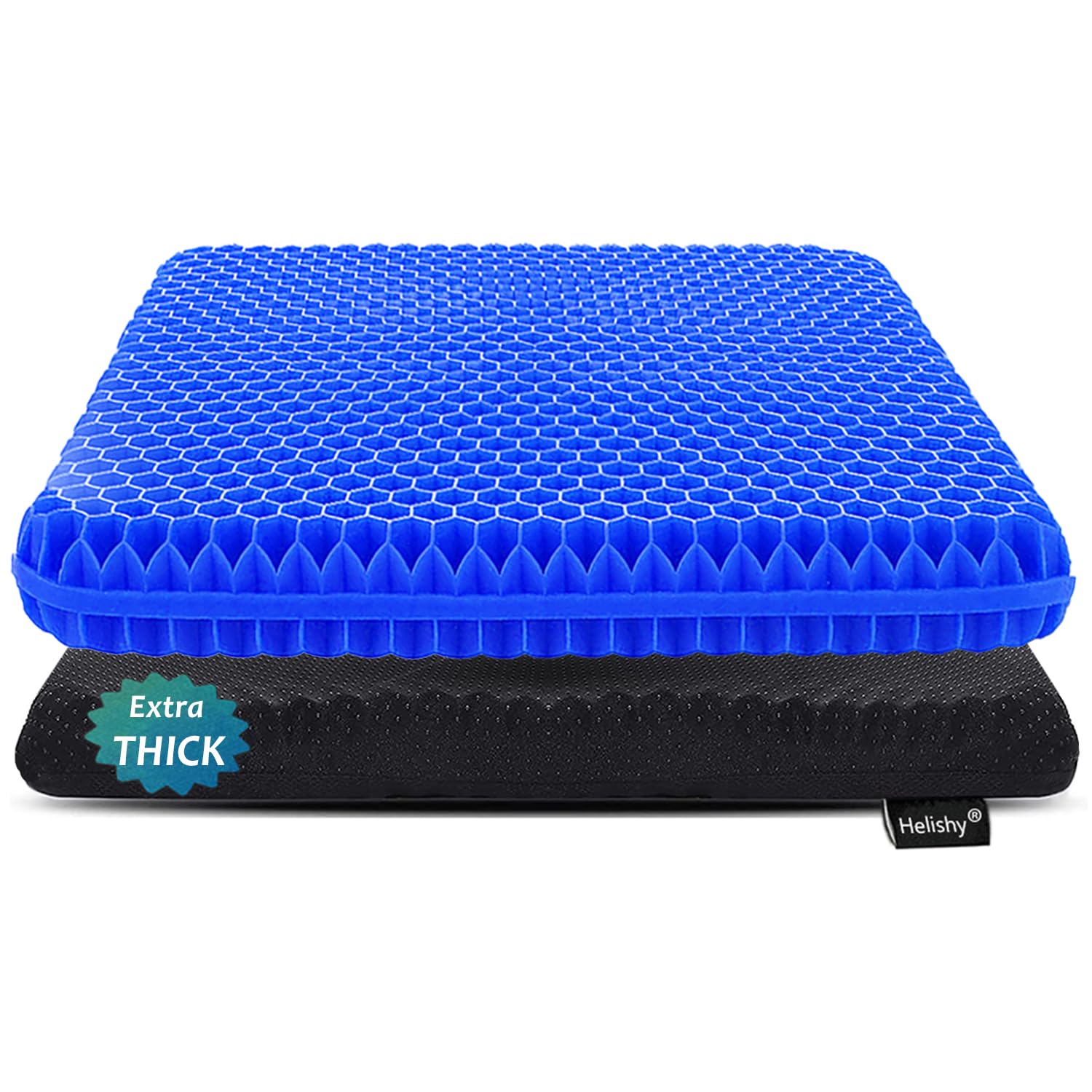Gel Seat Cushion for Long Sitting, Extra Thick Gel Cushion for Wheelchair Soft Chair Pads for Office Home Chairs Car Seats Long Trips - Back Sciatica Hip Tailbone Pain Relief Cushion (Black)