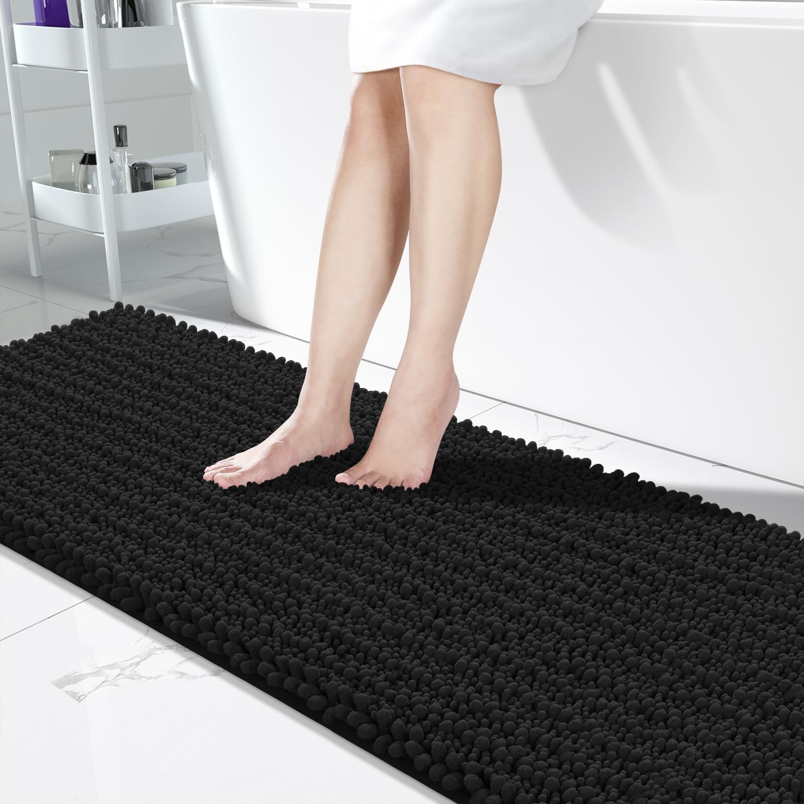 Yimobra Bathroom Rugs Non Slip Washable - Ultra Soft Absorbent Chenille Bath Mat, Quick Dry Shaggy Floor Carpet for Tub Shower, Gray Home Decor Accessories, 24x17 Inch