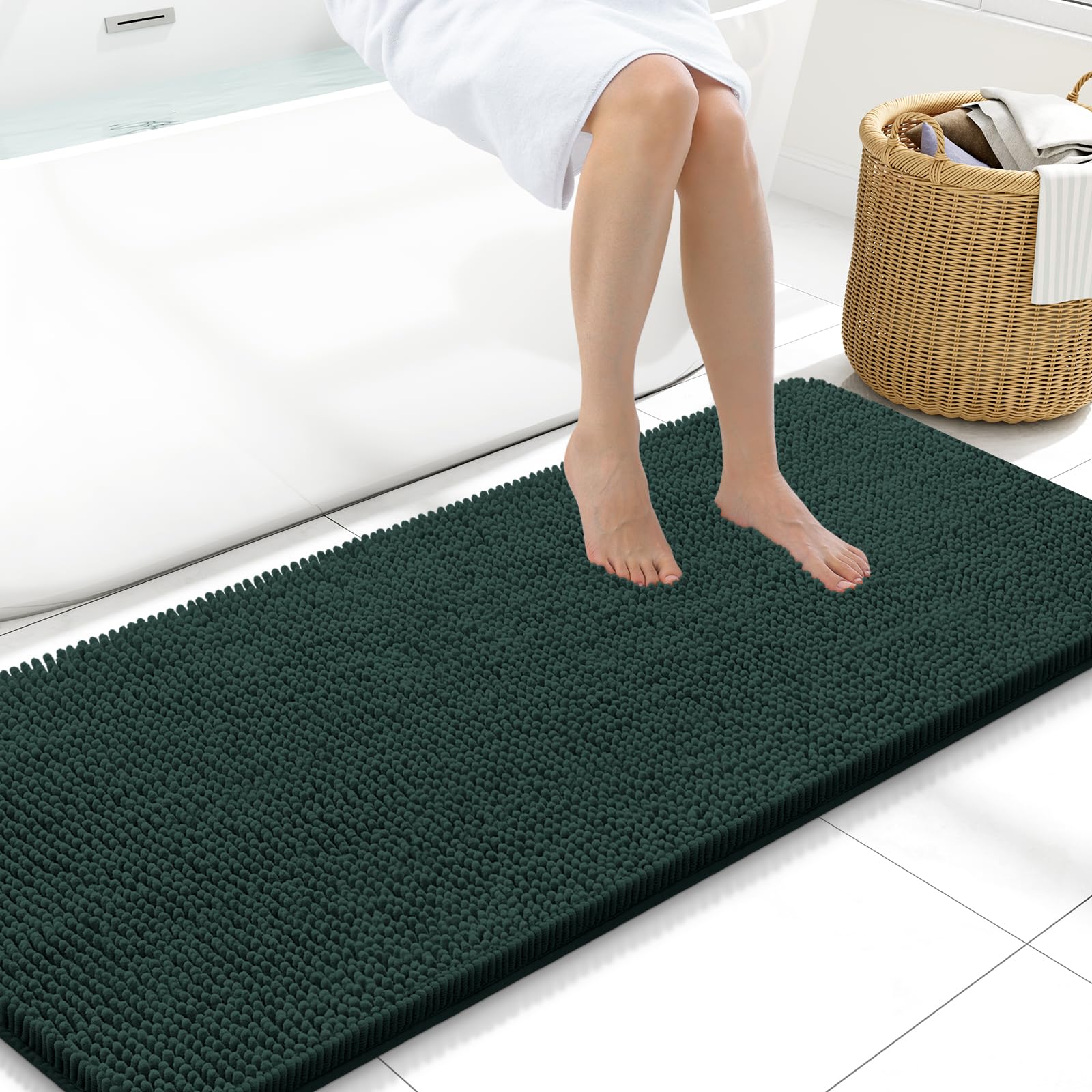 Arotive Bathroom Rugs 70x24, Extra Soft Absorbent Shaggy Chenille Bath Rugs, Machine Washable Rubber Backing Non-Slip Bath Mats for Bathroom Floor Tub and Shower, Home Decor Accessories, Beige