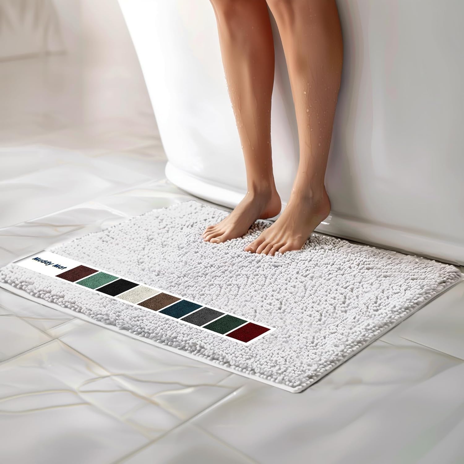 Muddy Mat Chenille Bathroom Rugs Quick Dry Microfiber Mats Non Slip Washable, Extra Thick, Soft and Highly Absorbent Bath Mats for Bathroom, Kitchen, and Shower Floor - Grey Small 28"X18"