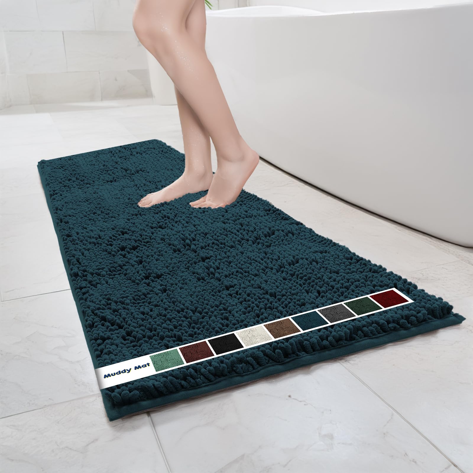Muddy Mat Chenille Bathroom Rugs Quick Dry Microfiber Mats Non Slip Washable, Extra Thick, Soft and Highly Absorbent Bath Mats for Bathroom, Kitchen, and Shower Floor - Grey Small 28"X18"