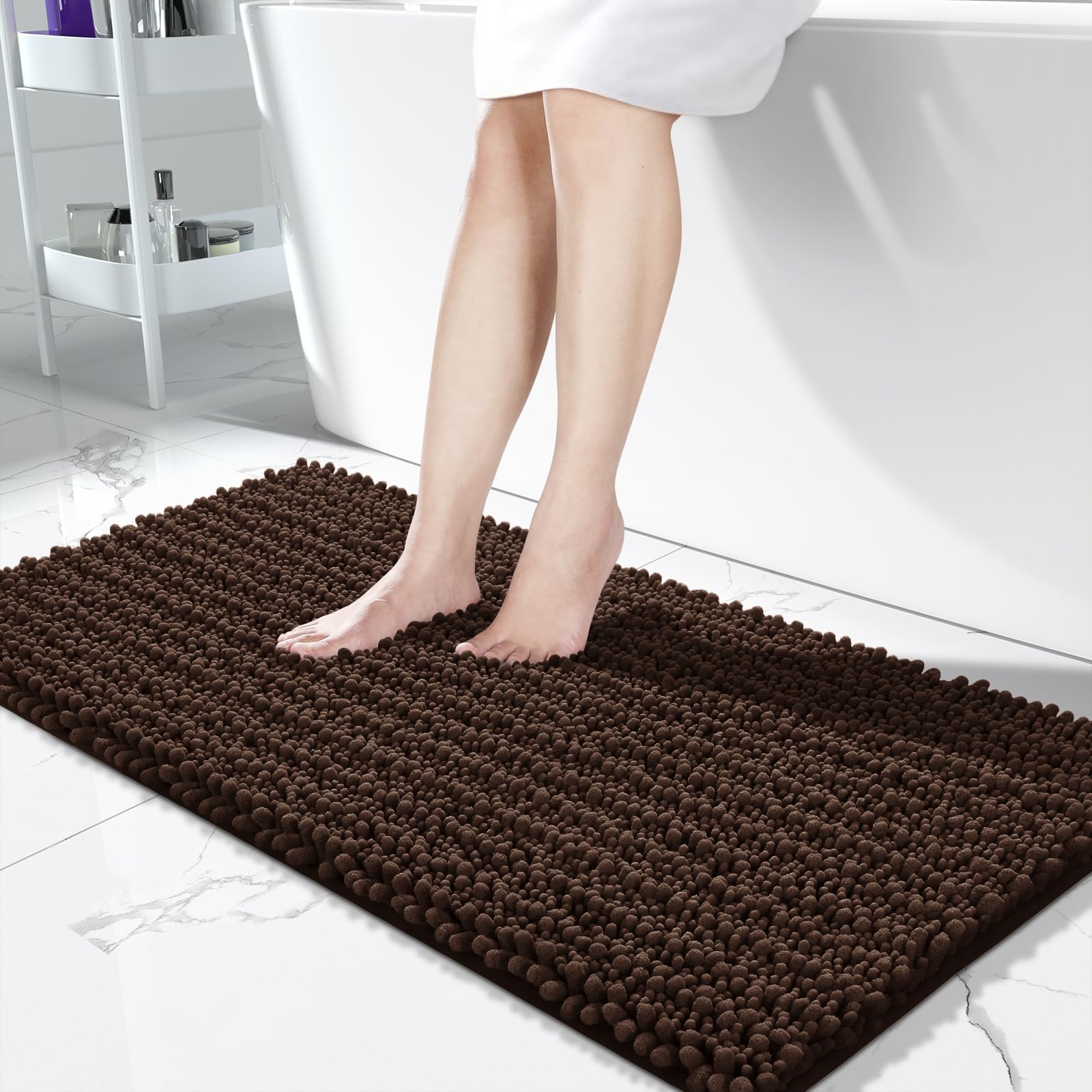 Yimobra Bathroom Rugs Non Slip Washable - Ultra Soft Absorbent Chenille Bath Mat, Quick Dry Shaggy Floor Carpet for Tub Shower, Gray Home Decor Accessories, 24x17 Inch