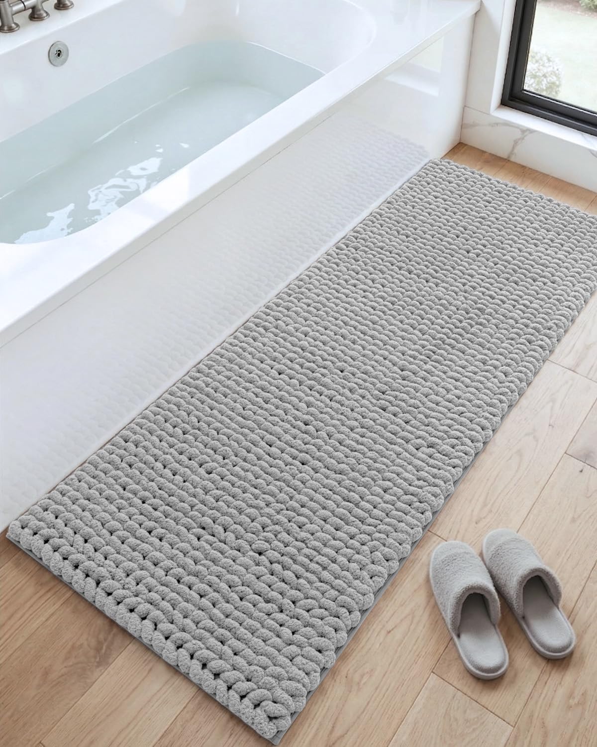 DEXI Bathroom Rugs 24x36, Non Slip Washable Bath Mat, Luxury Chenille Super Absorbent Ultra Thick Bathmats for Shower Floor, Plush Fluffy Shaggy Carpet for Tub, Beige
