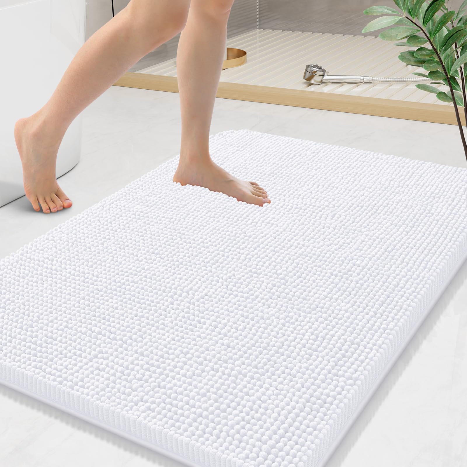 Arotive Bathroom Rugs 70x24, Extra Soft Absorbent Shaggy Chenille Bath Rugs, Machine Washable Rubber Backing Non-Slip Bath Mats for Bathroom Floor Tub and Shower, Home Decor Accessories, Beige