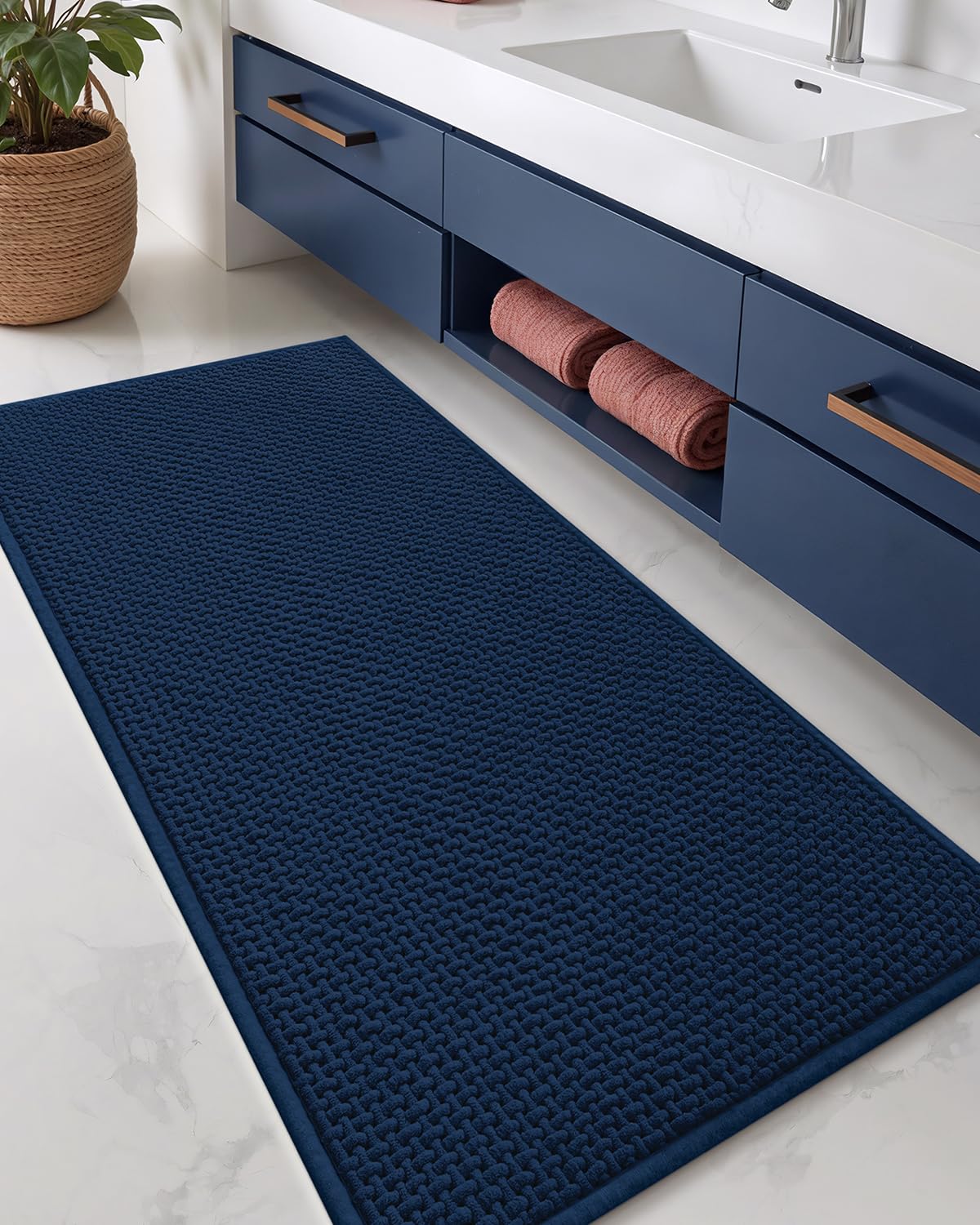 Color&Geometry Chenille Pile Large Bathroom Rugs Upgraded Denser, 24"x36" Non Slip Absorbent Green Bath Mats for Bathroom Thin Fit Under Door, Washable Quick Dry