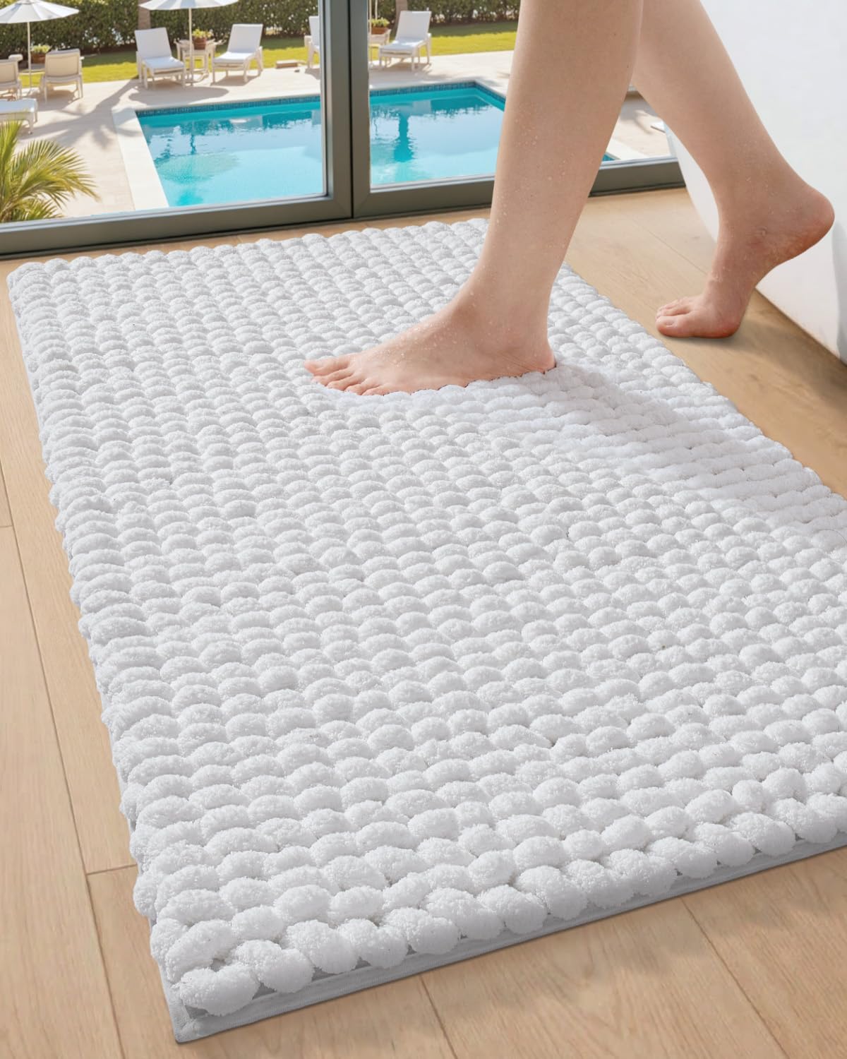 DEXI Bathroom Rugs 24x36, Non Slip Washable Bath Mat, Luxury Chenille Super Absorbent Ultra Thick Bathmats for Shower Floor, Plush Fluffy Shaggy Carpet for Tub, Beige