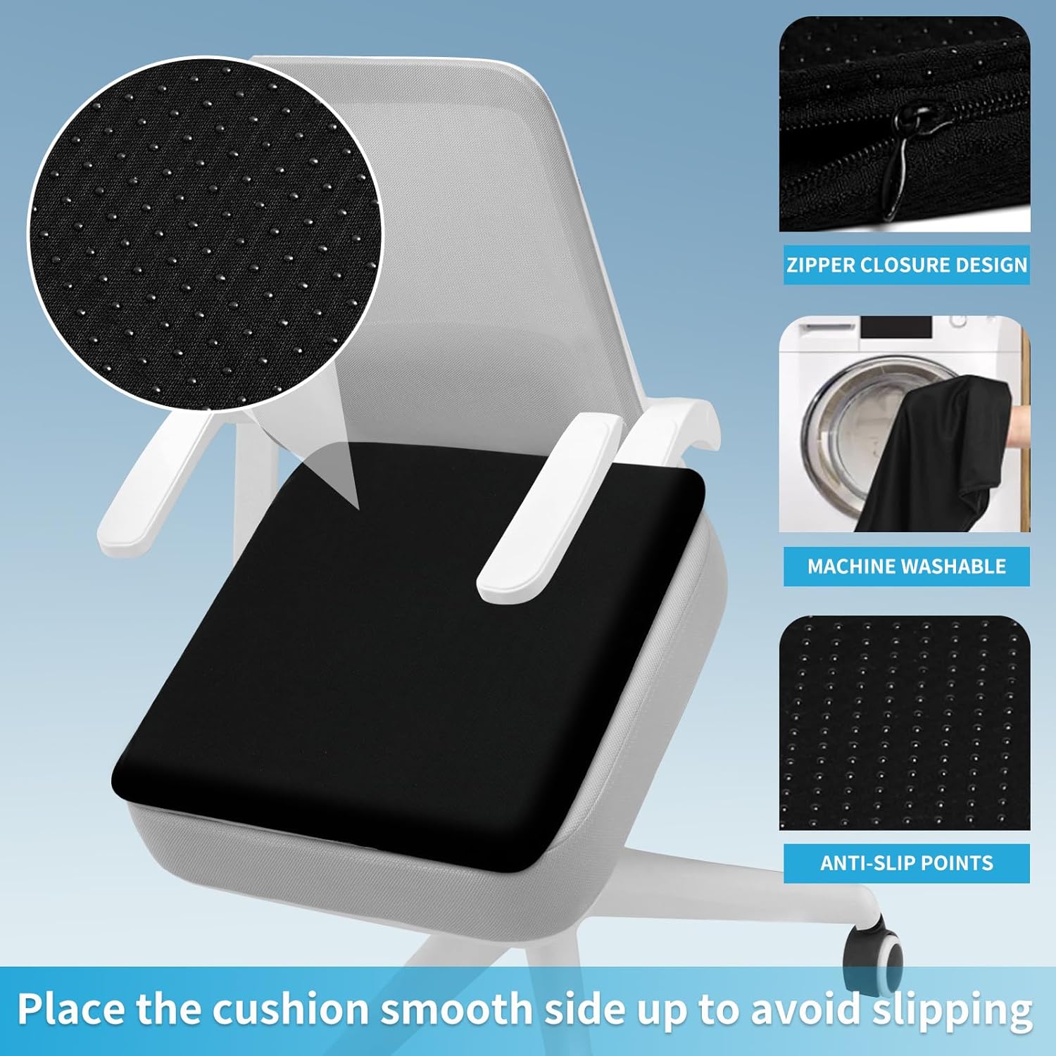 Gel Seat Cushion for Long Sitting - 16.5" x 14.5" x 2.4" (Extra Thick＆Soft) Gel Cushion for People Over 185 lbs, Pressure Relief Cushion for Office Chair, Egg Cushions for Wheelchair, Gel Pad for Car