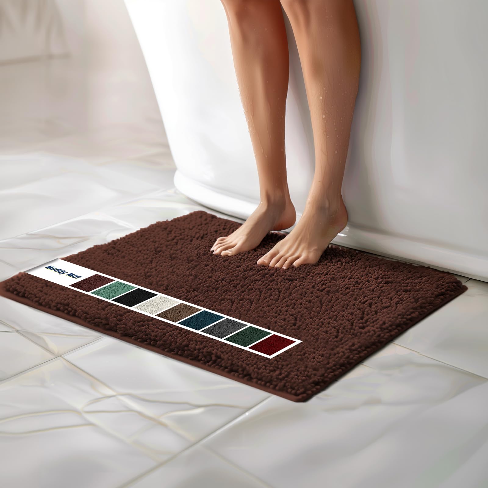 Muddy Mat Chenille Bathroom Rugs Quick Dry Microfiber Mats Non Slip Washable, Extra Thick, Soft and Highly Absorbent Bath Mats for Bathroom, Kitchen, and Shower Floor - Grey Small 28"X18"