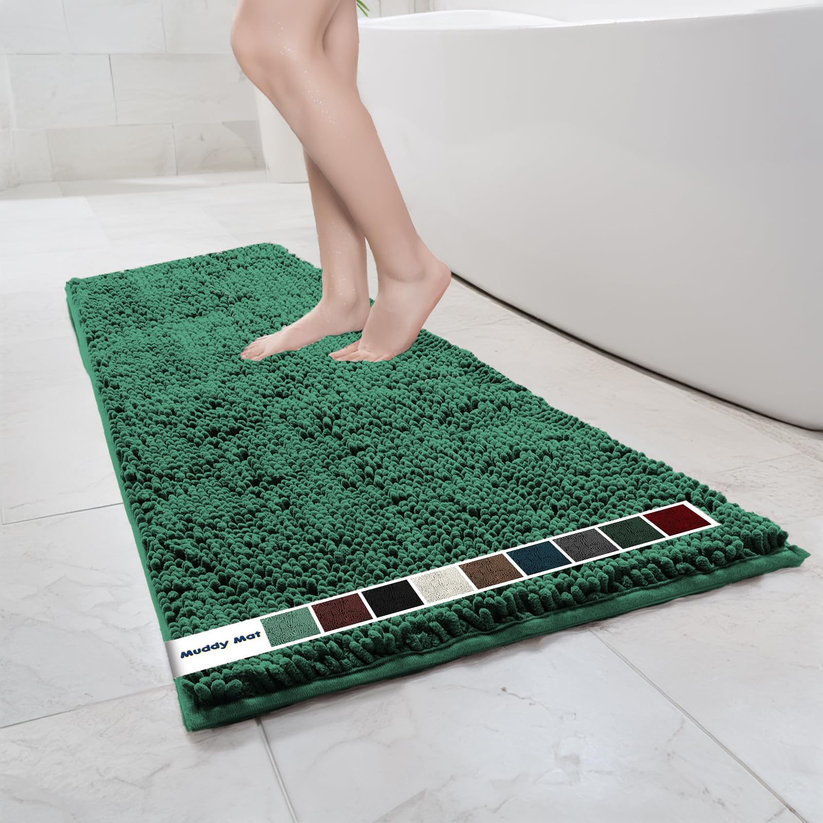 Muddy Mat Chenille Bathroom Rugs Quick Dry Microfiber Mats Non Slip Washable, Extra Thick, Soft and Highly Absorbent Bath Mats for Bathroom, Kitchen, and Shower Floor - Grey Small 28"X18"